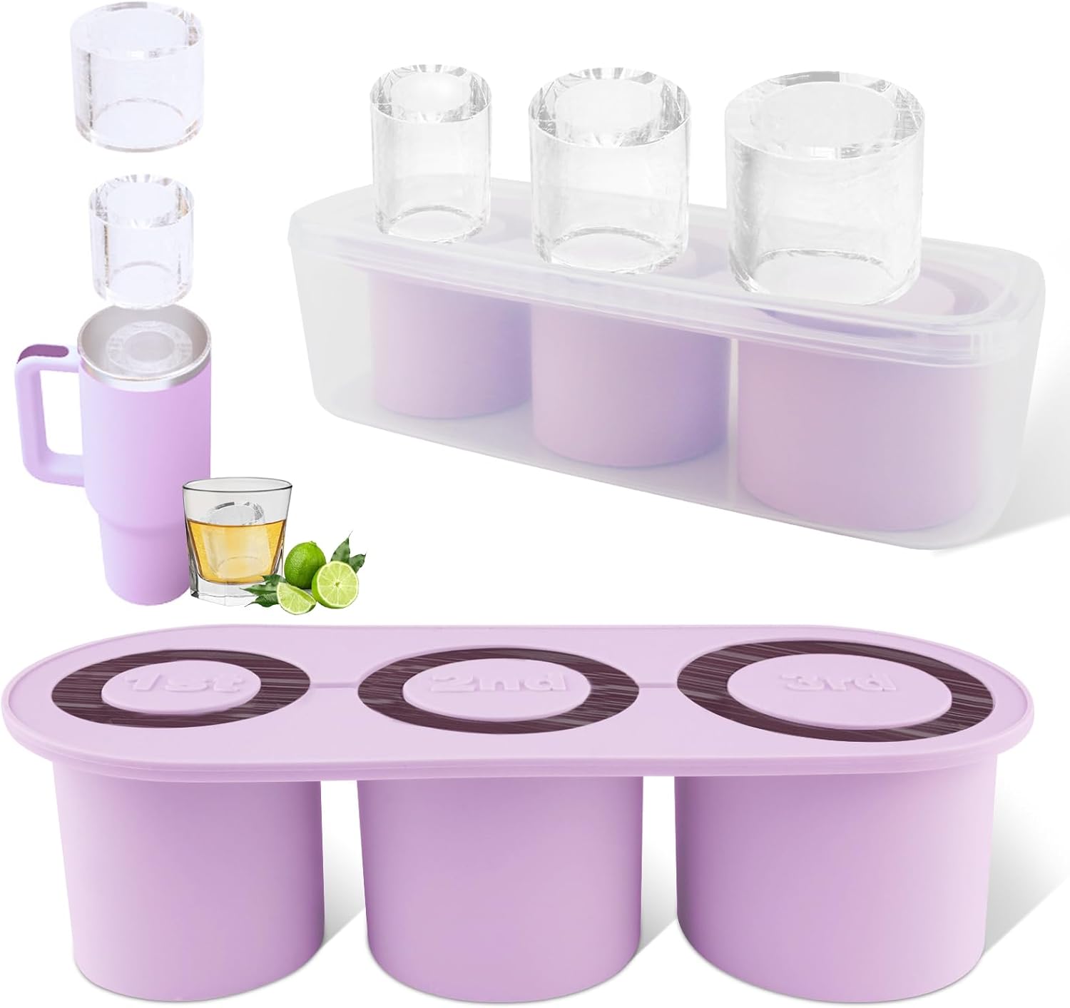 Tcamp Tumbler Ice Mold, Ice Cube Tray for 30 oz -40 oz Tumbler Cup, 3 Pcs Silico...