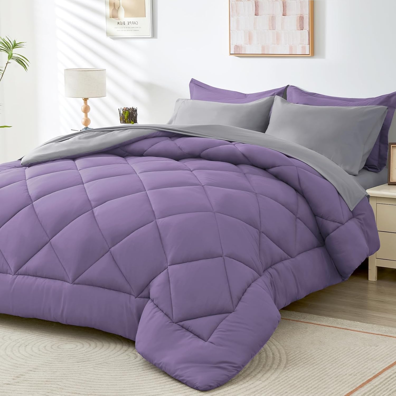 HEVUMYI Queen Comforter Set - 7-Piece All Season Bed in a Bag Queen, Ultra Soft...