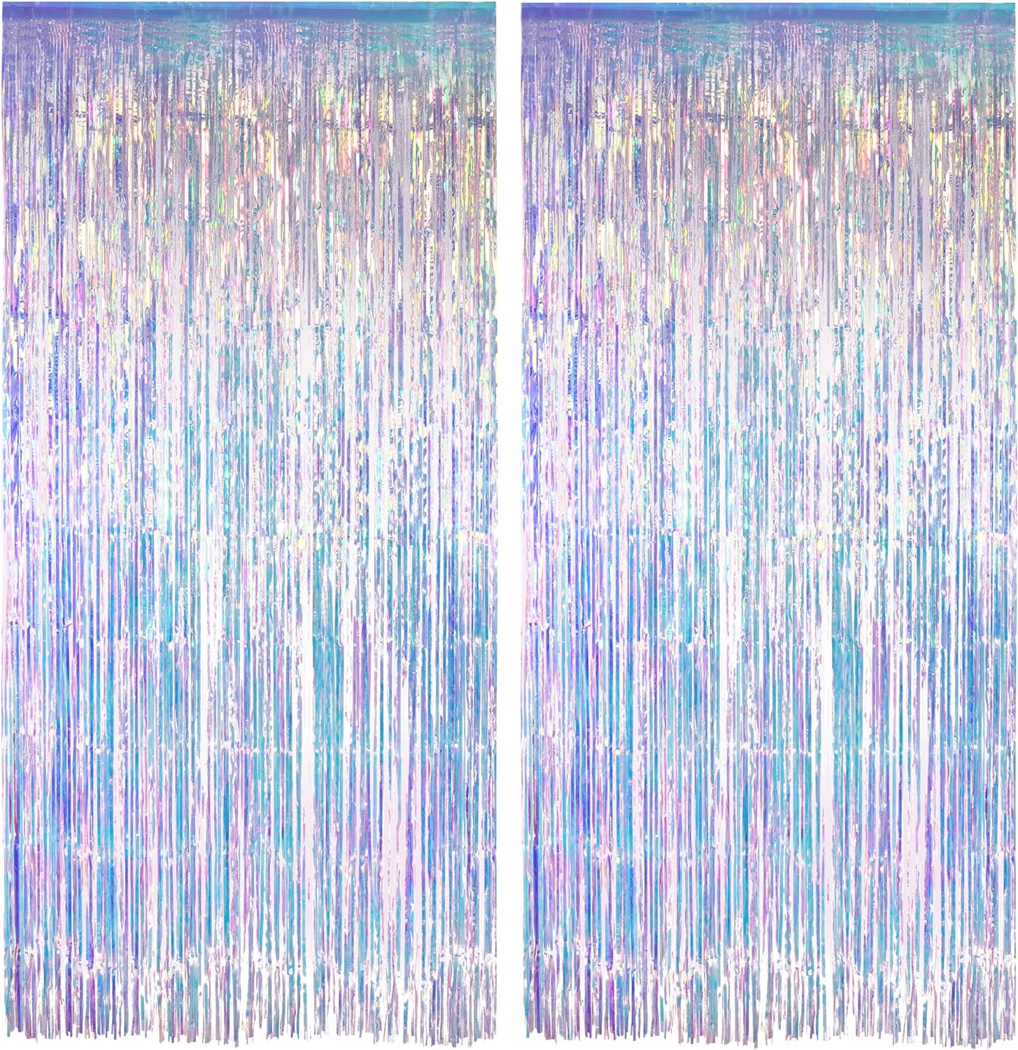 Iridescent Party Streamers Backdrop - GREATRIL Neon Transparent Holographic Tins...
