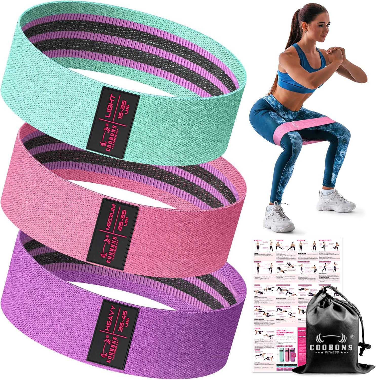 Fabric Resistance Bands for Working Out - Exercise Bands for Women and Men, Boot...