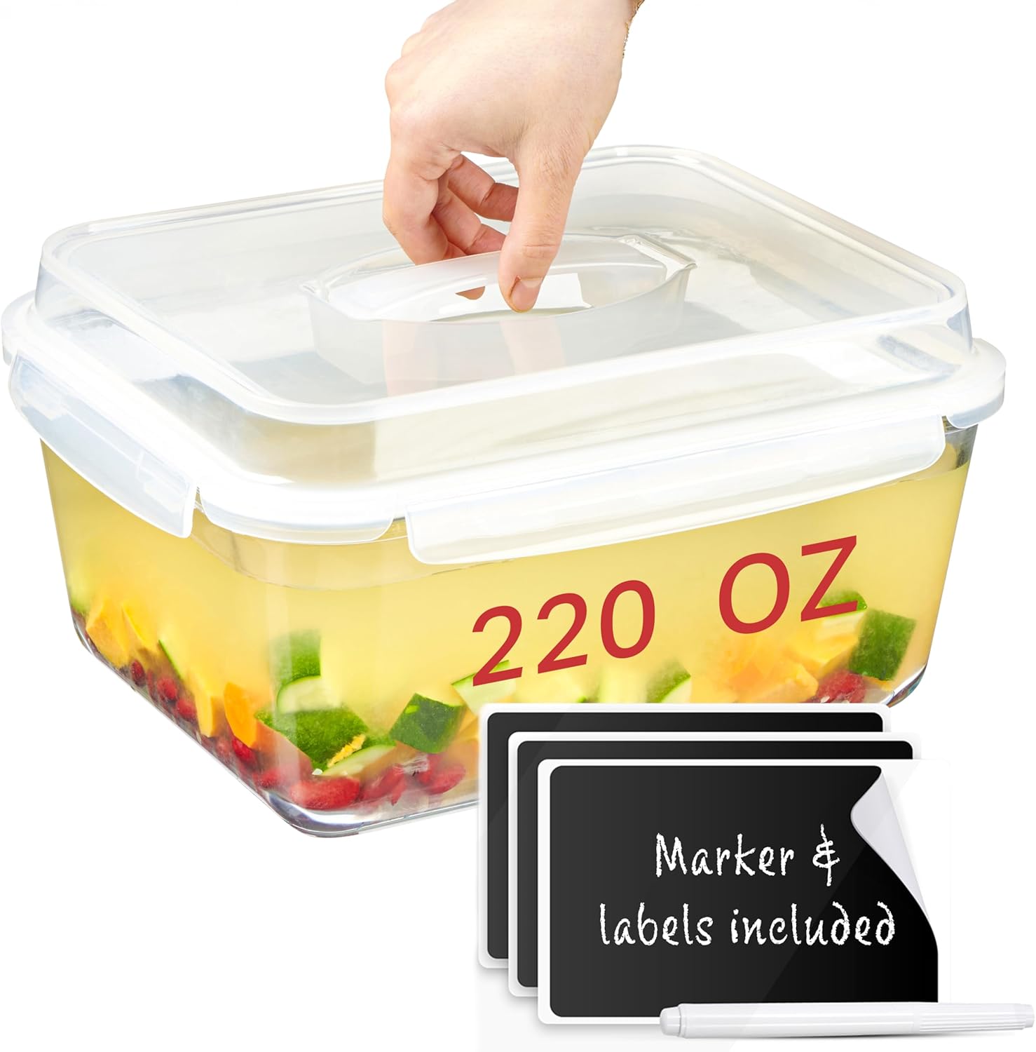 Extra Large Oven Safe Glass Food Storage Container with Airtight Locking Lid & H...