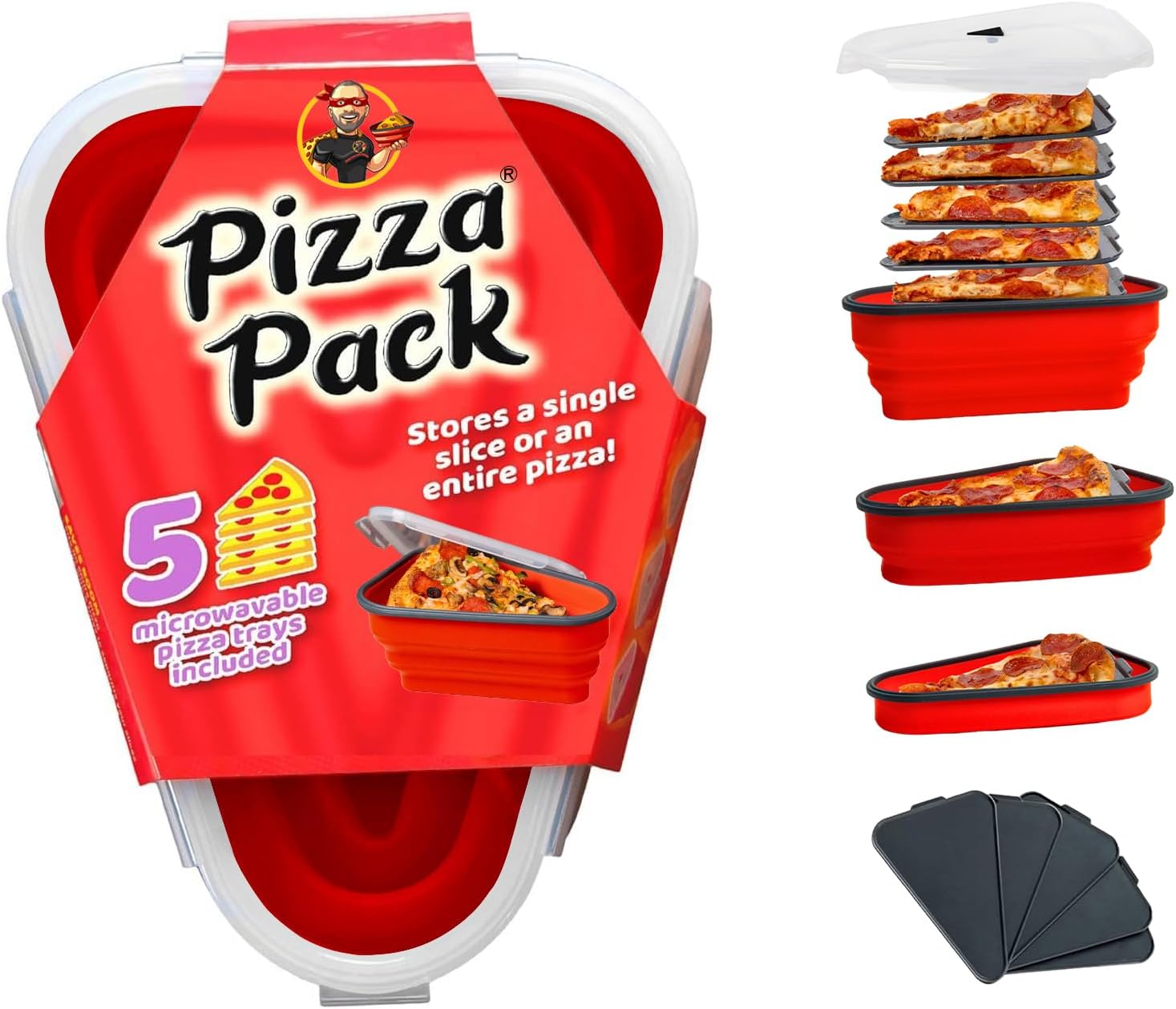 The Perfect Pizza Pack™ - Reusable Pizza Storage Container with 5 Microwavable S...