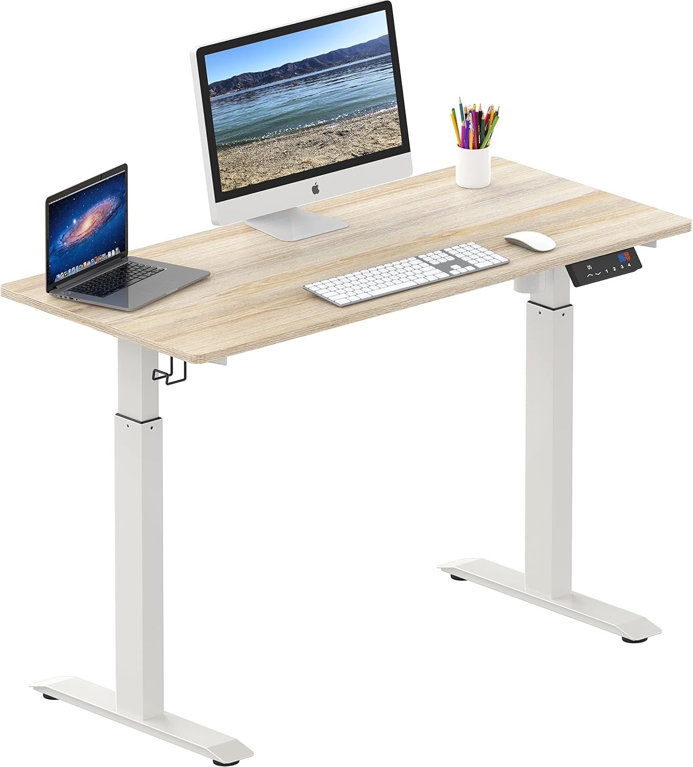 SHW Memory Preset Electric Height Adjustable Standing Desk, 48 x 24 Inches, Mapl...
