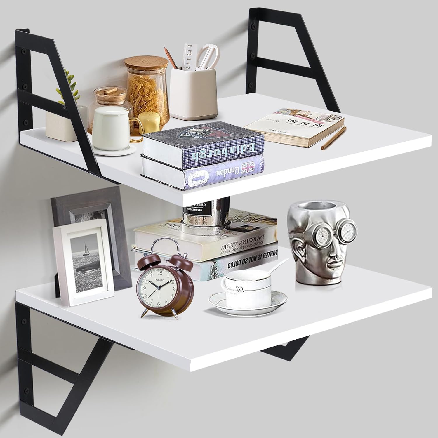 Set of 2 Deep Floating Shelves; Wall Mounted Book Shelf for Living Room, Bedroom...