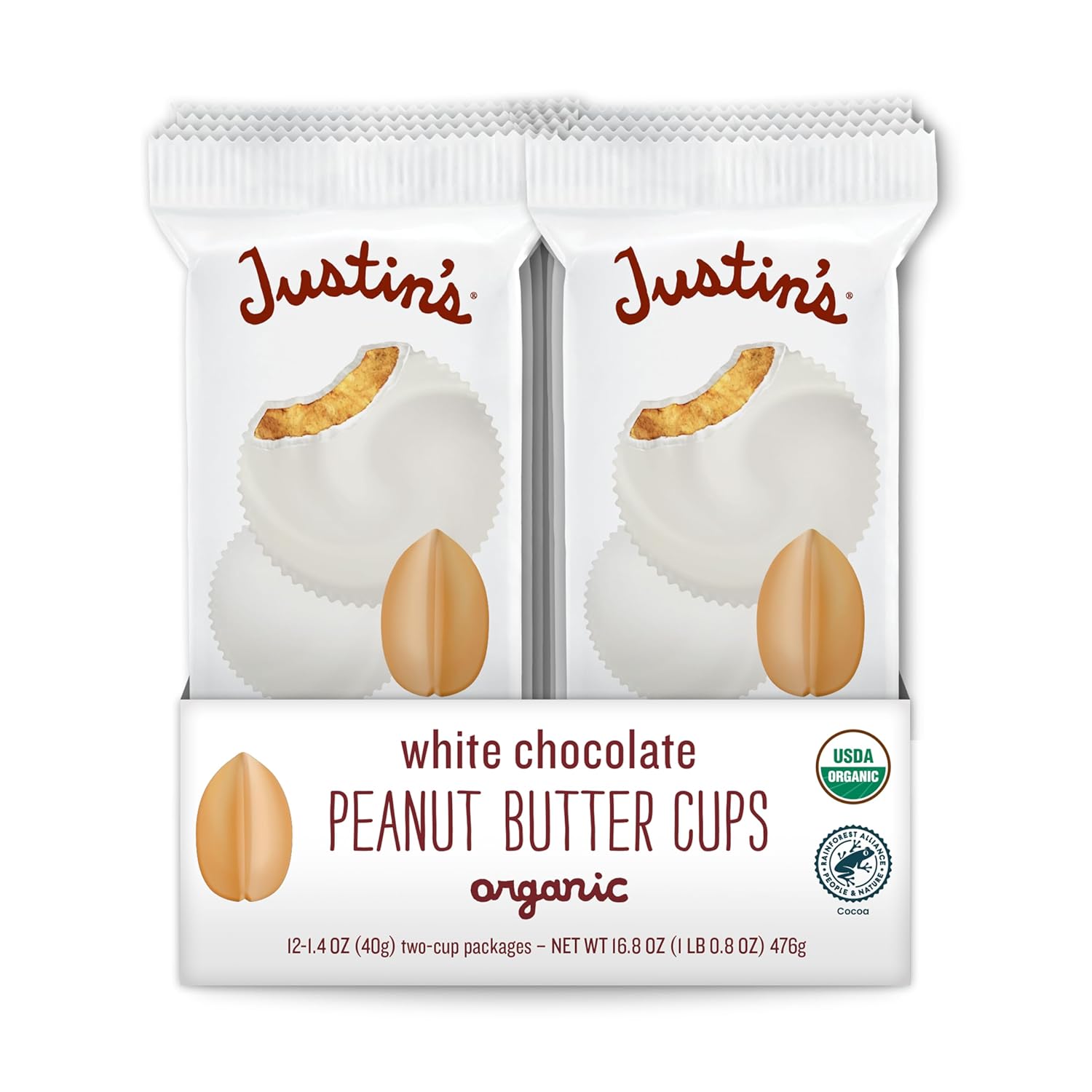 Justin's Organic White Chocolate Peanut Butter Cups, Rainforest Alliance Certifi...