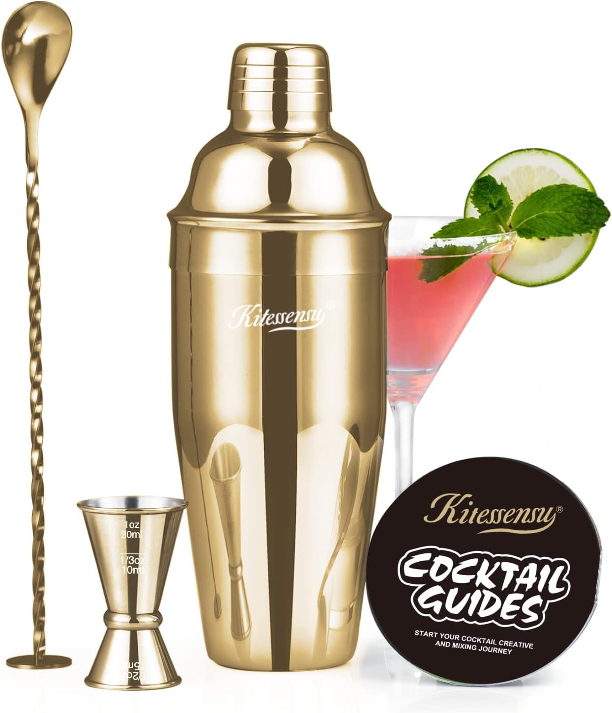 KITESSENSU Cocktail Shaker Set, Stainless Steel Bartending Kit with 25 Ounce Coc...