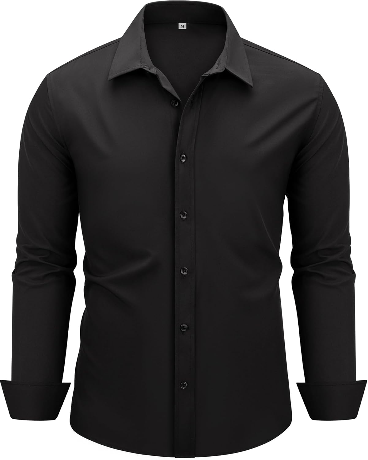 MAGE MALE Men's Dress Shirts Solid Long Sleeve Stretch Wrinkle-Free Formal Shirt...