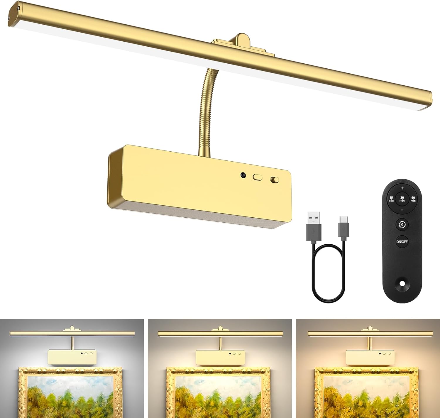 Picture Light with Remote, 15.35inch Wireless Rechargeable Battery Wall Light fo...
