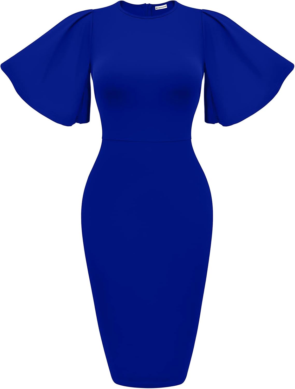 Memoriesea Women's Basic Bodycon Ruffle Flared Short Sleeve Pencil Midi Dress La...