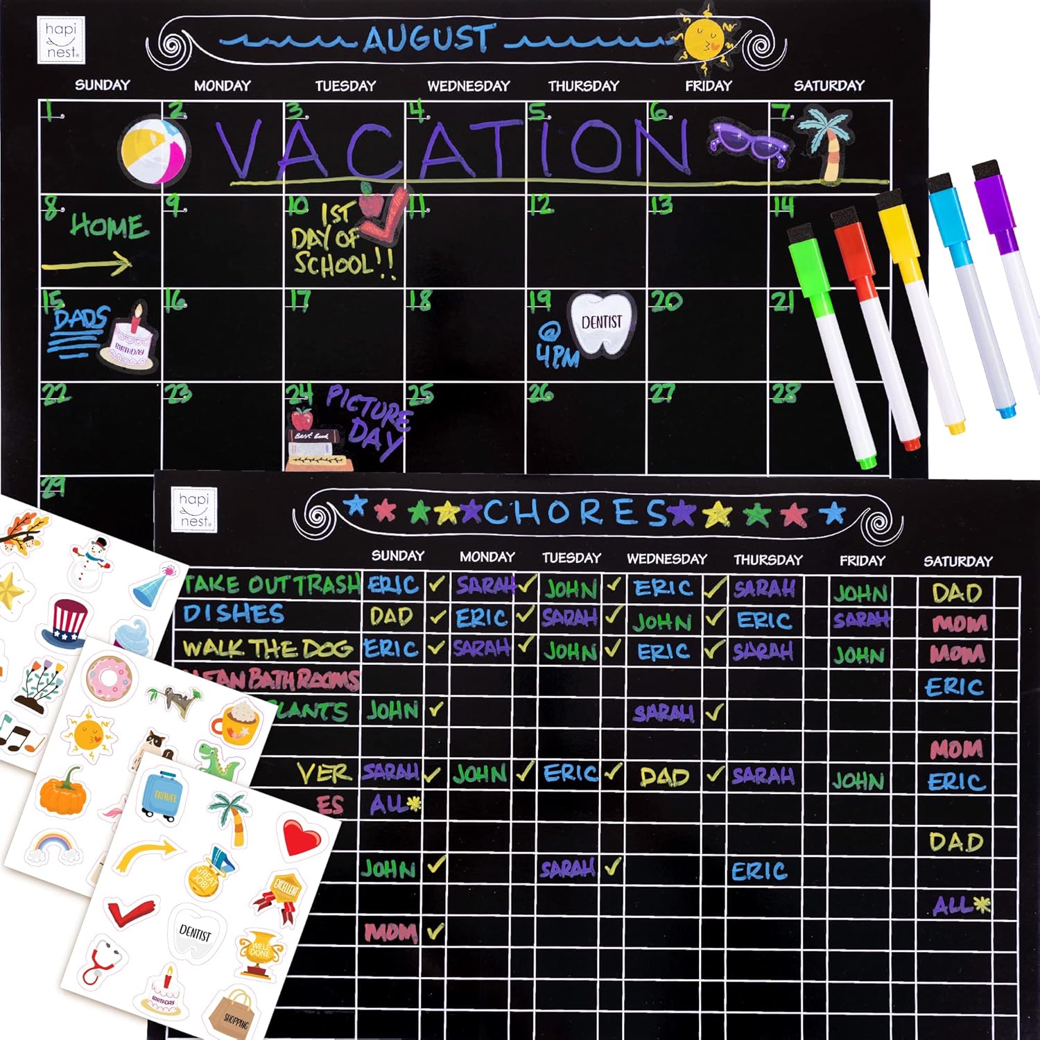 Hapinest Magnetic Dry Erase Chore Chart Board and Monthly Calendar for Multiple...