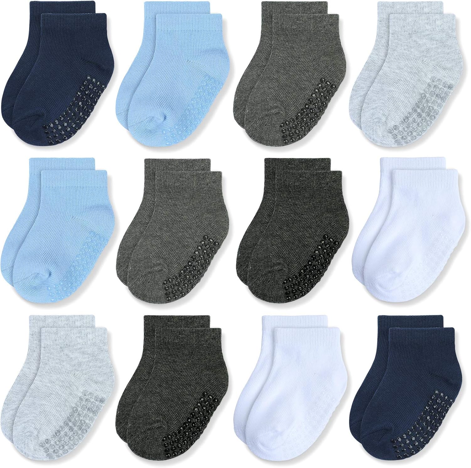 JAKIDAR 12-Pair Baby Socks Non-Slip Cotton Toddler Socks Ankle Socks for Baby To...