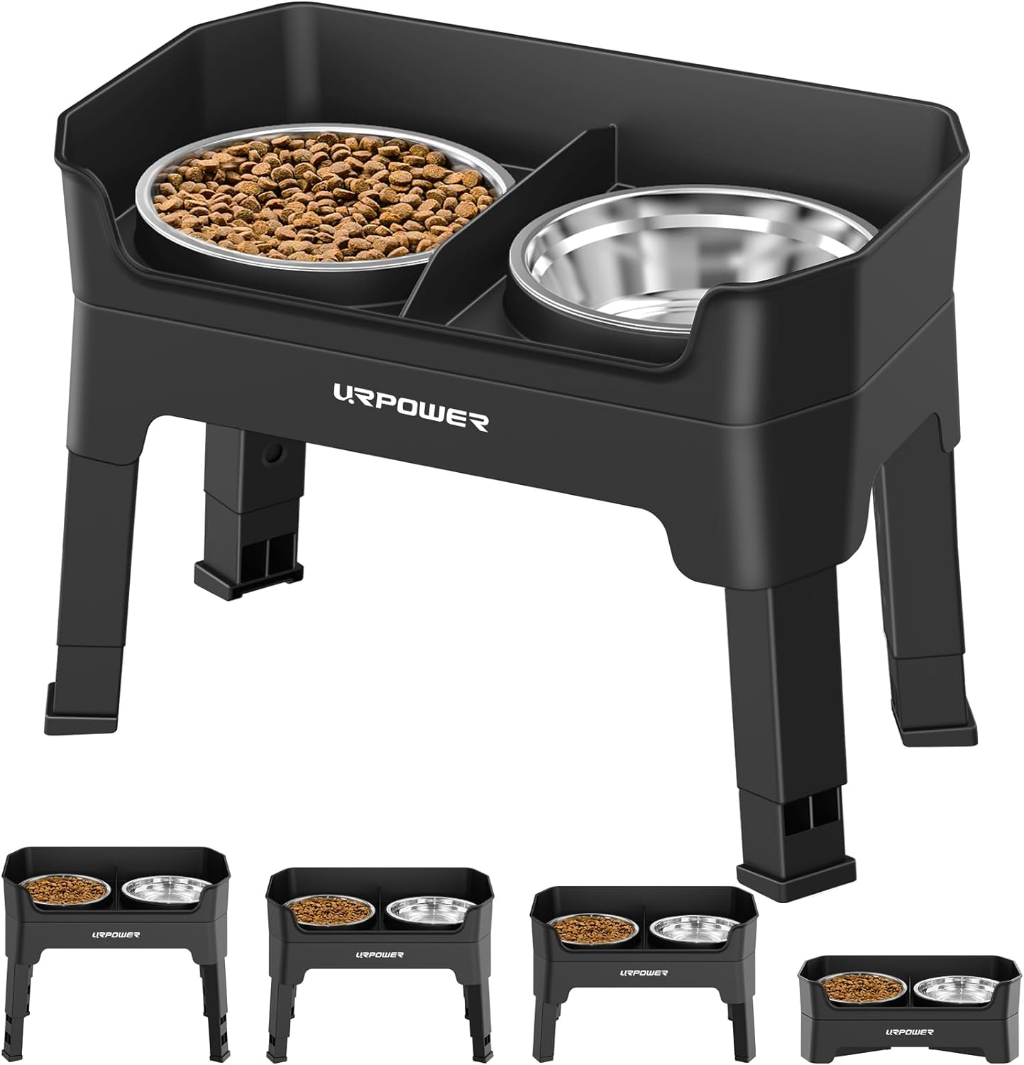 URPOWER 3-in-1 Elevated Dog Bowls Mess Proof Double Deck Raised Dog Bowls 4 Heig...