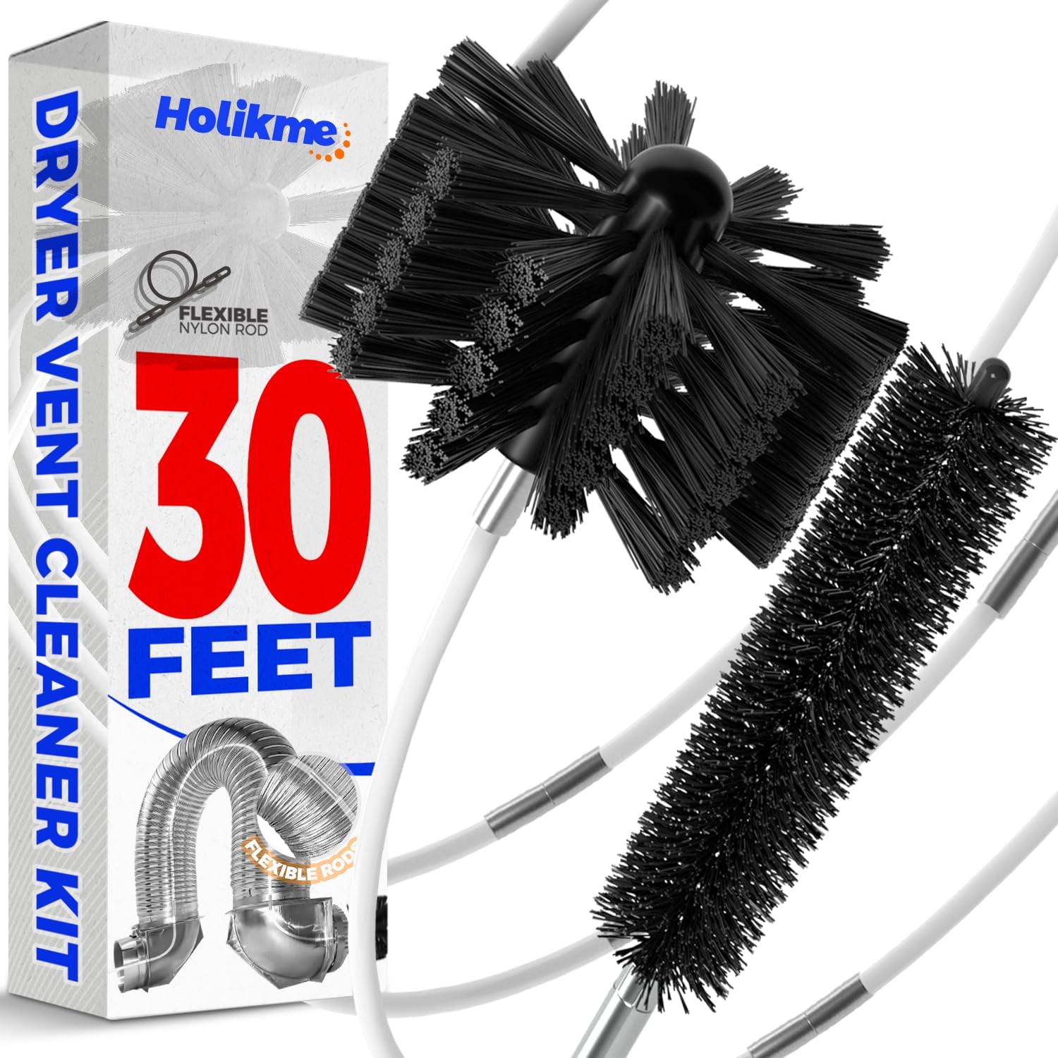 Holikme 30 Feet Dryer Vent Cleaner Kit, Flexible Lint Brush with Drill Attachmen...