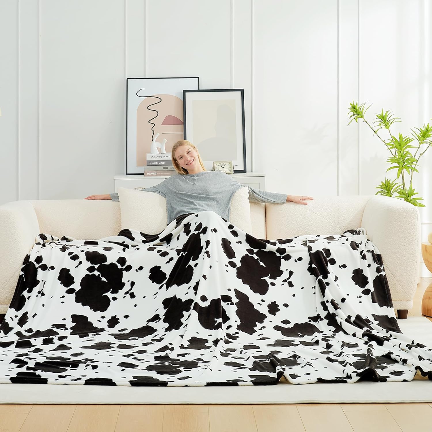 Cozy Bliss Oversized King Throw Blanket Cow Print 100x120 Inches - Non Shedding...