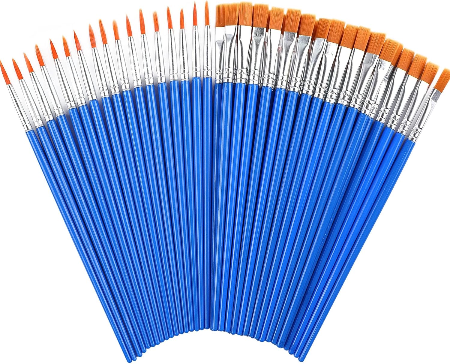 60 Pcs Paint Brushes,Round Flat Small Brush Bulk for Detail Painting MIX(30Flat...