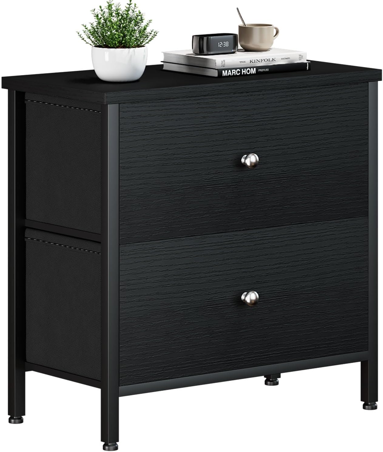 BOLUO Black Nightstand 2 Drawer Dresser for Bedroom,Small Night Stand End Table...