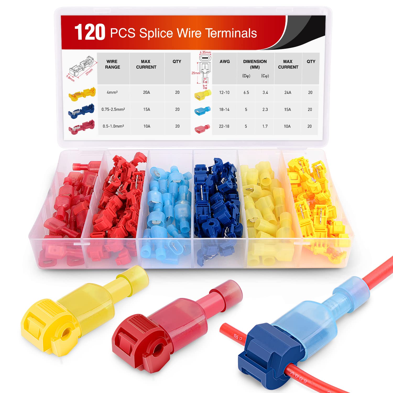 Nilight - 50004R 120 Pcs/60 Pairs Quick Splice Wir...