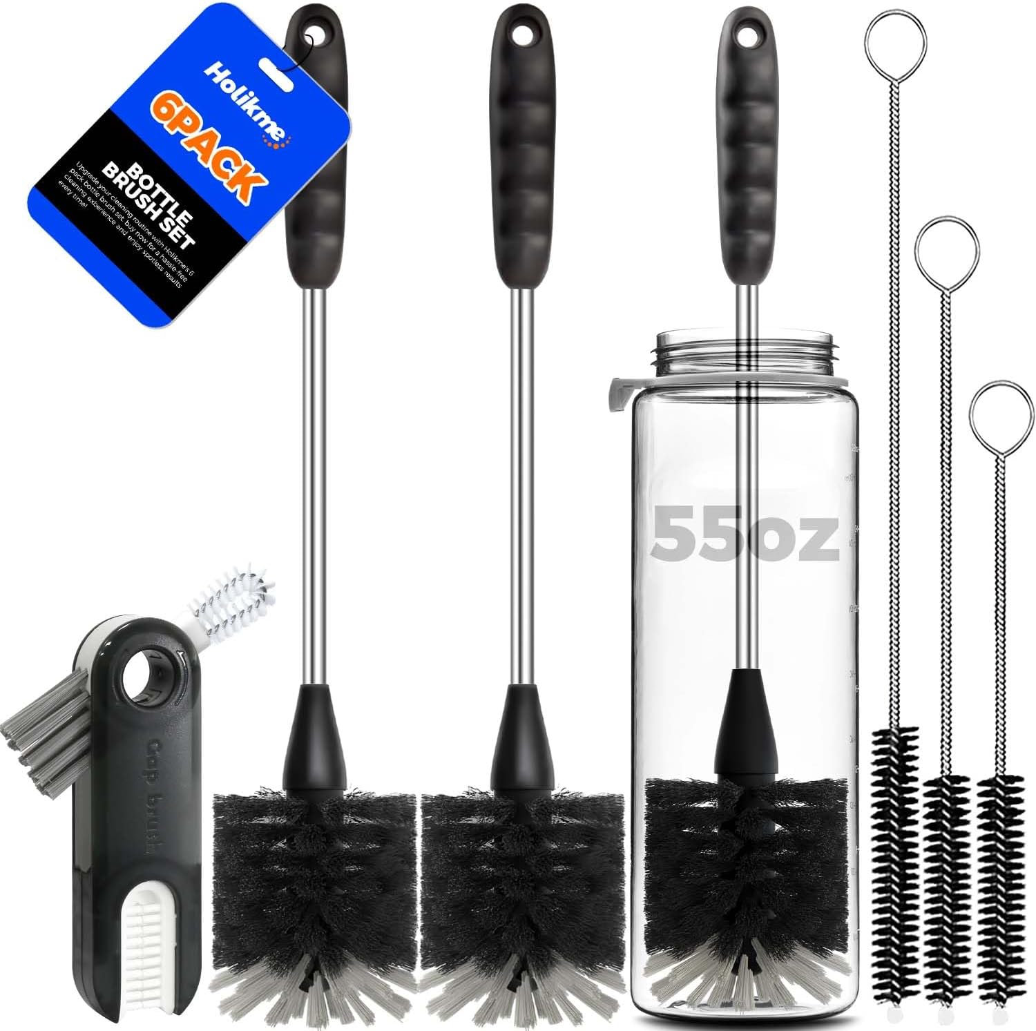 Holikme 6 Pack Bottle Brush Set, 14" Long Handle S...