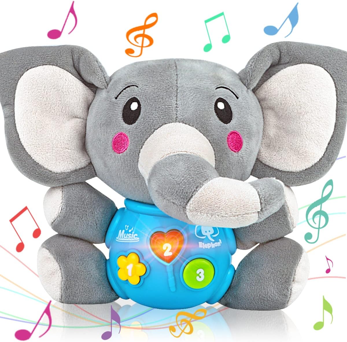 Aitbay Plush Elephant Music Baby Toys 0 3 6 9 12 Months, Cute Stuffed Aminal Lig...