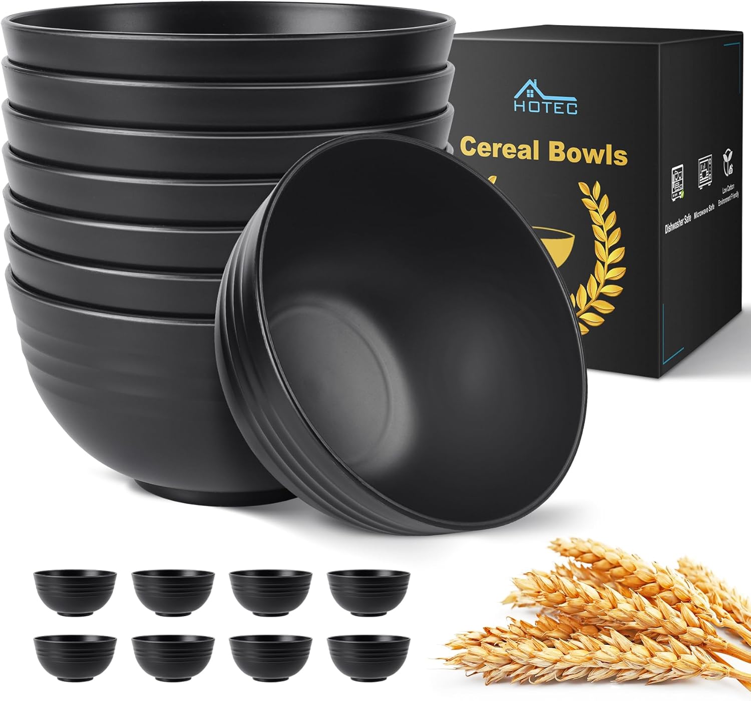 HOTEC Unbreakable Wheat Straw Cereal Bowls - Microwave & Dishwasher Safe Soup an...