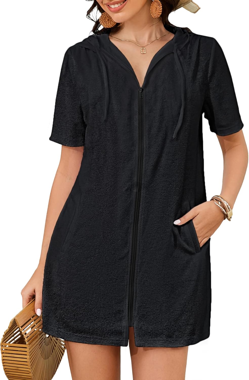 Bsubseach Terry Cloth Cover Up - Women 2025 Zipper Swimsuit Coverup Hooded Swim...