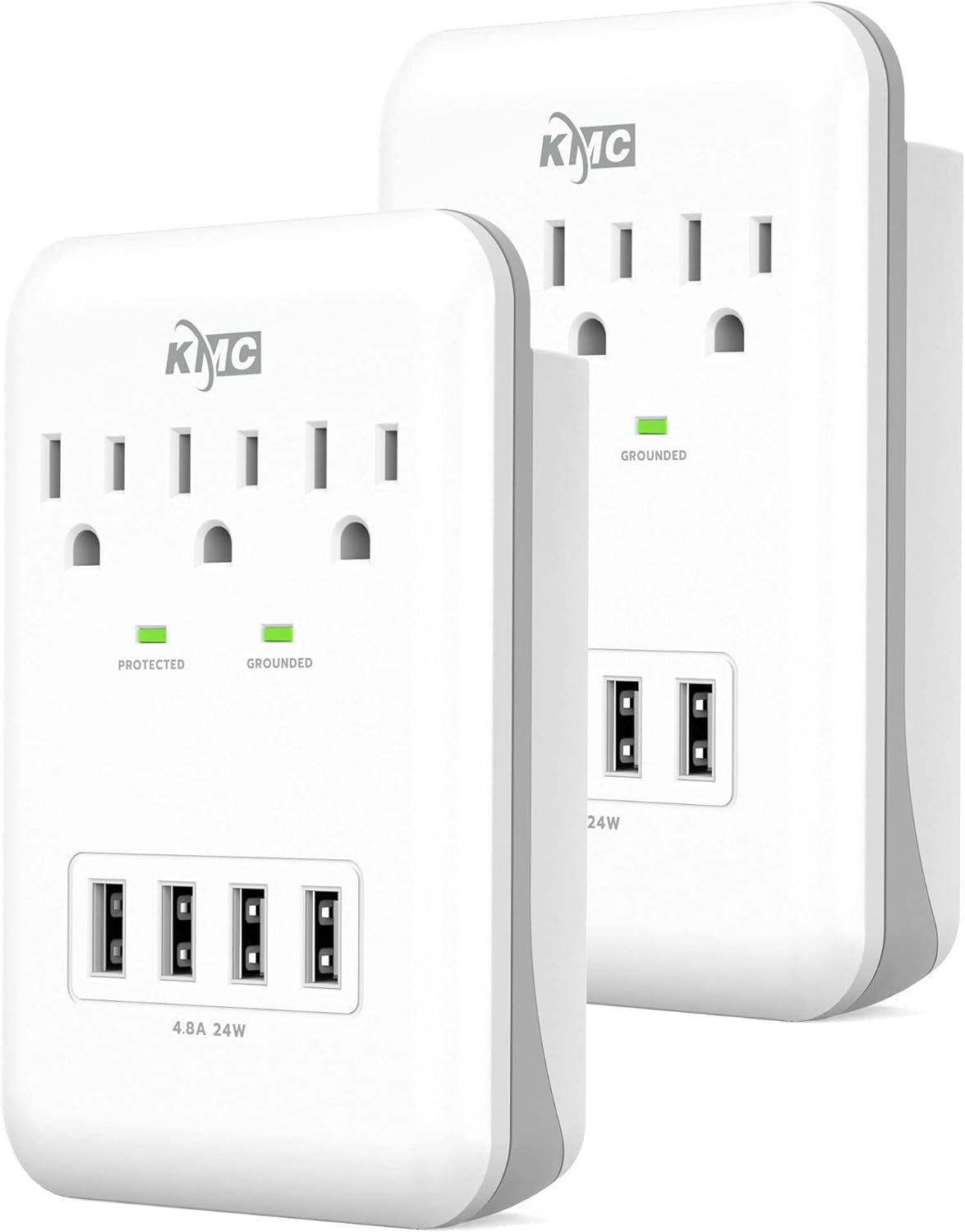 KMC 3-Outlet Wall Mount Surge Protector, 900 Joules, 4 USB 4.8 AMP USB Charging...