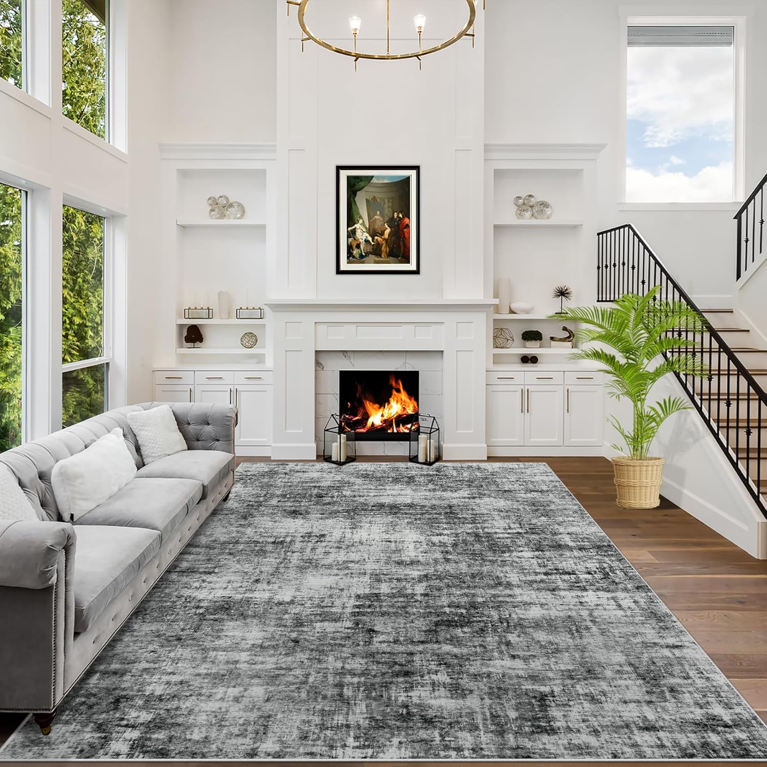 10x14 Area Rugs Washable Rug: Modern Abstract Living Room Rug Soft Anti-Skid Thi...