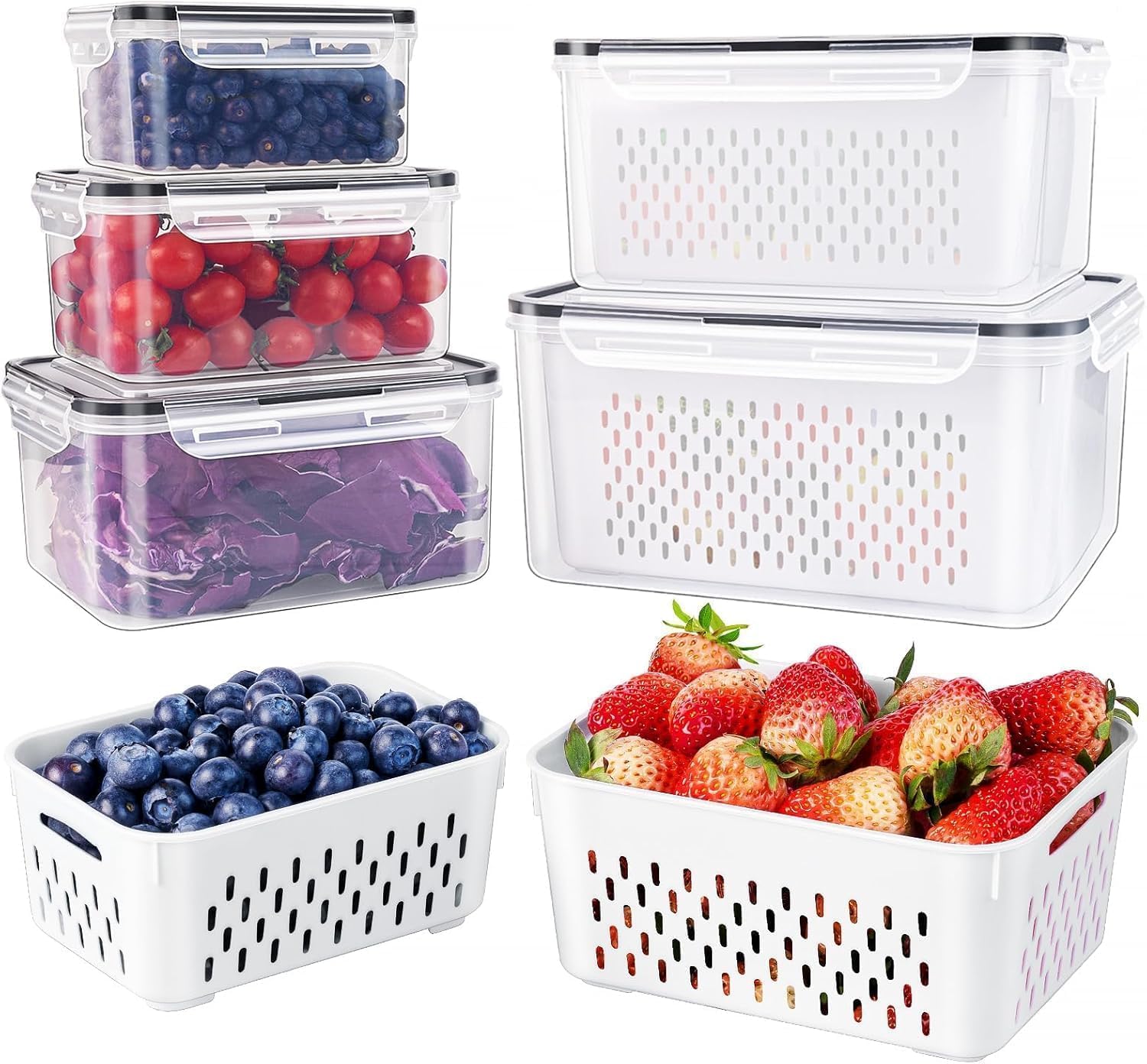 5 PCS Large Fruit Containers for Fridge - Leakproof Food Storage Containers with...