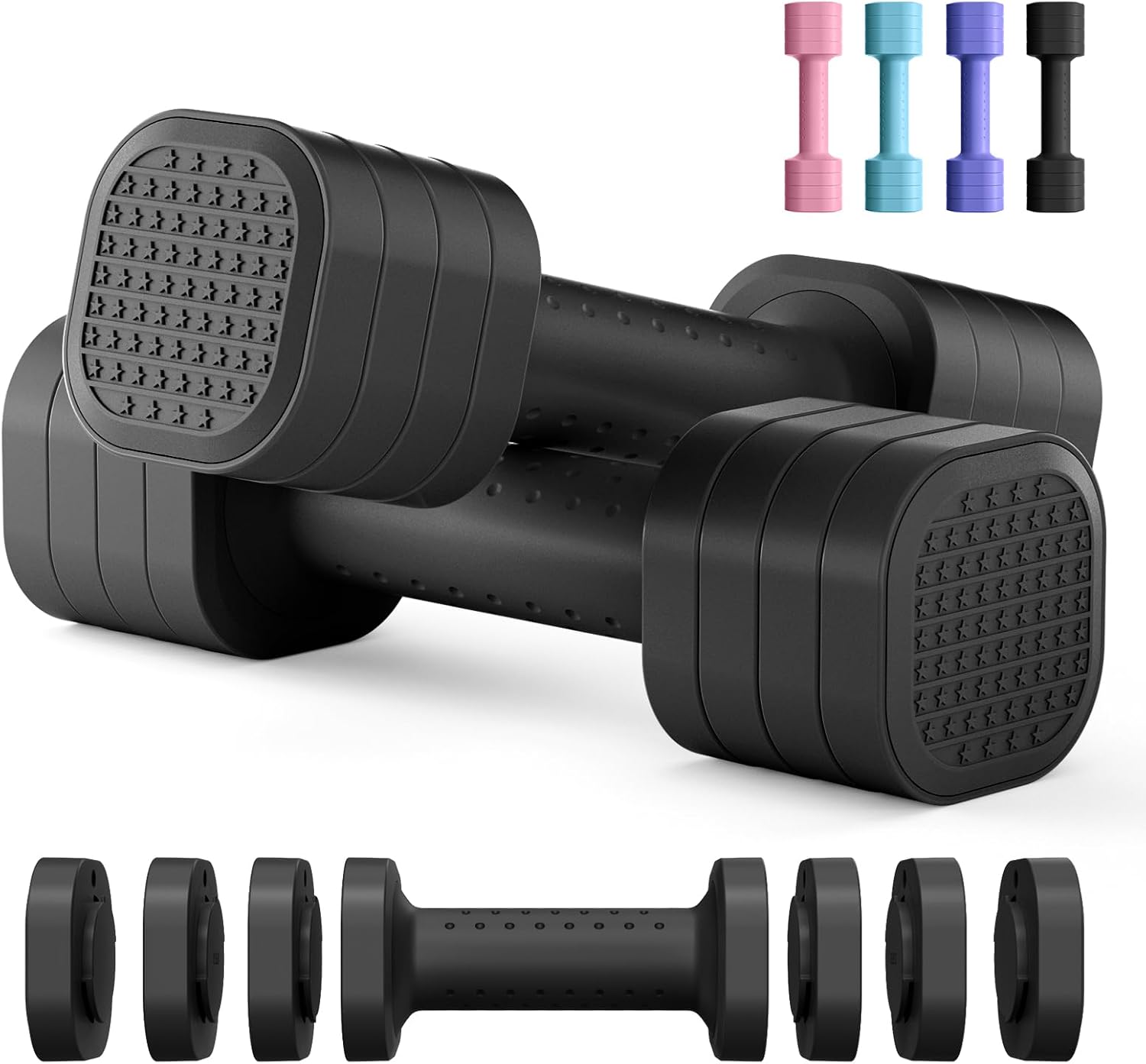 Adjustable Dumbbell Set of 2, 4 in 1 Free Weights Dumbbells Set for Women, Hand...