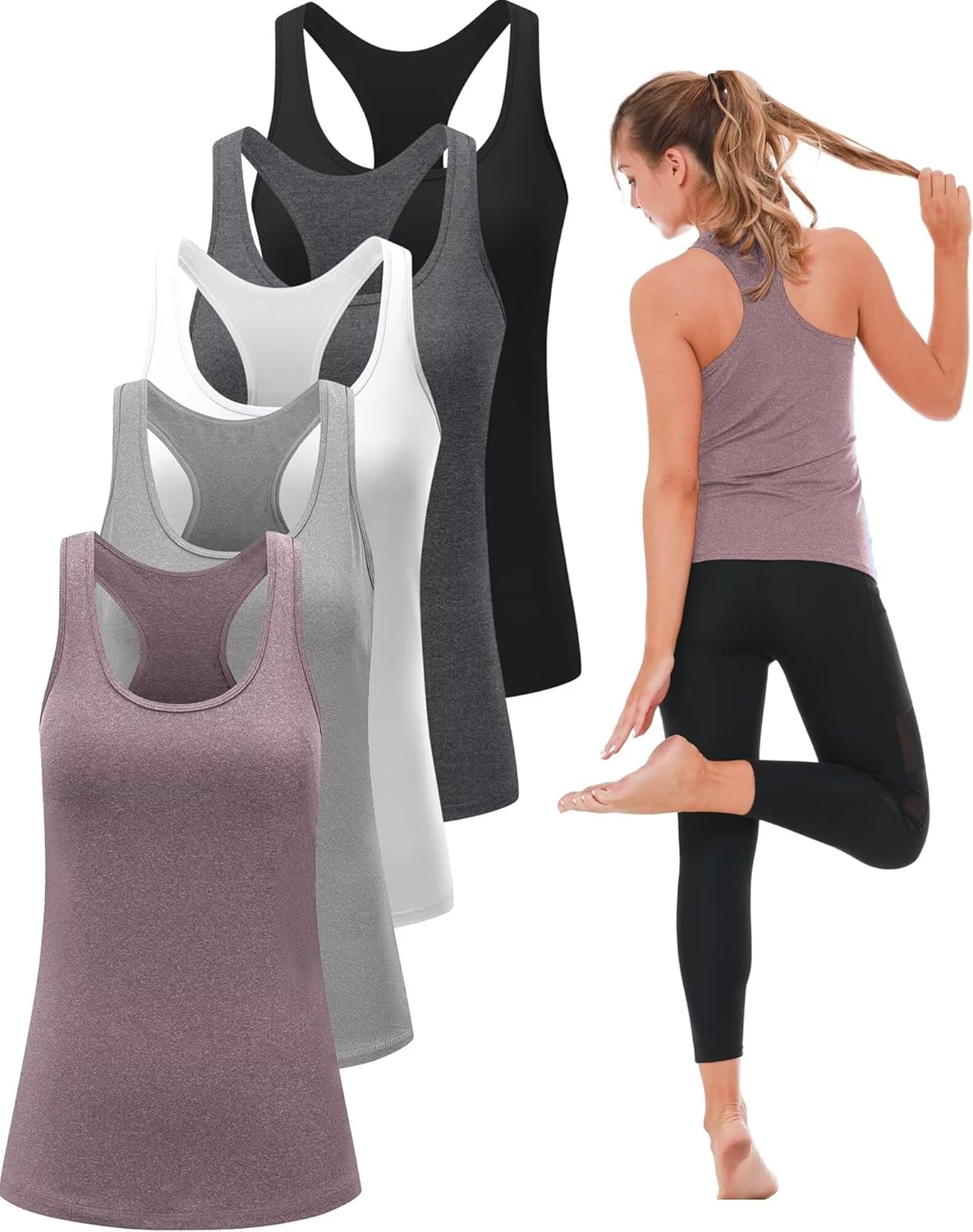 6 or 5 Pack Workout Tank Tops for Women, Athletic Racerback Sports Tank Tops, Co...