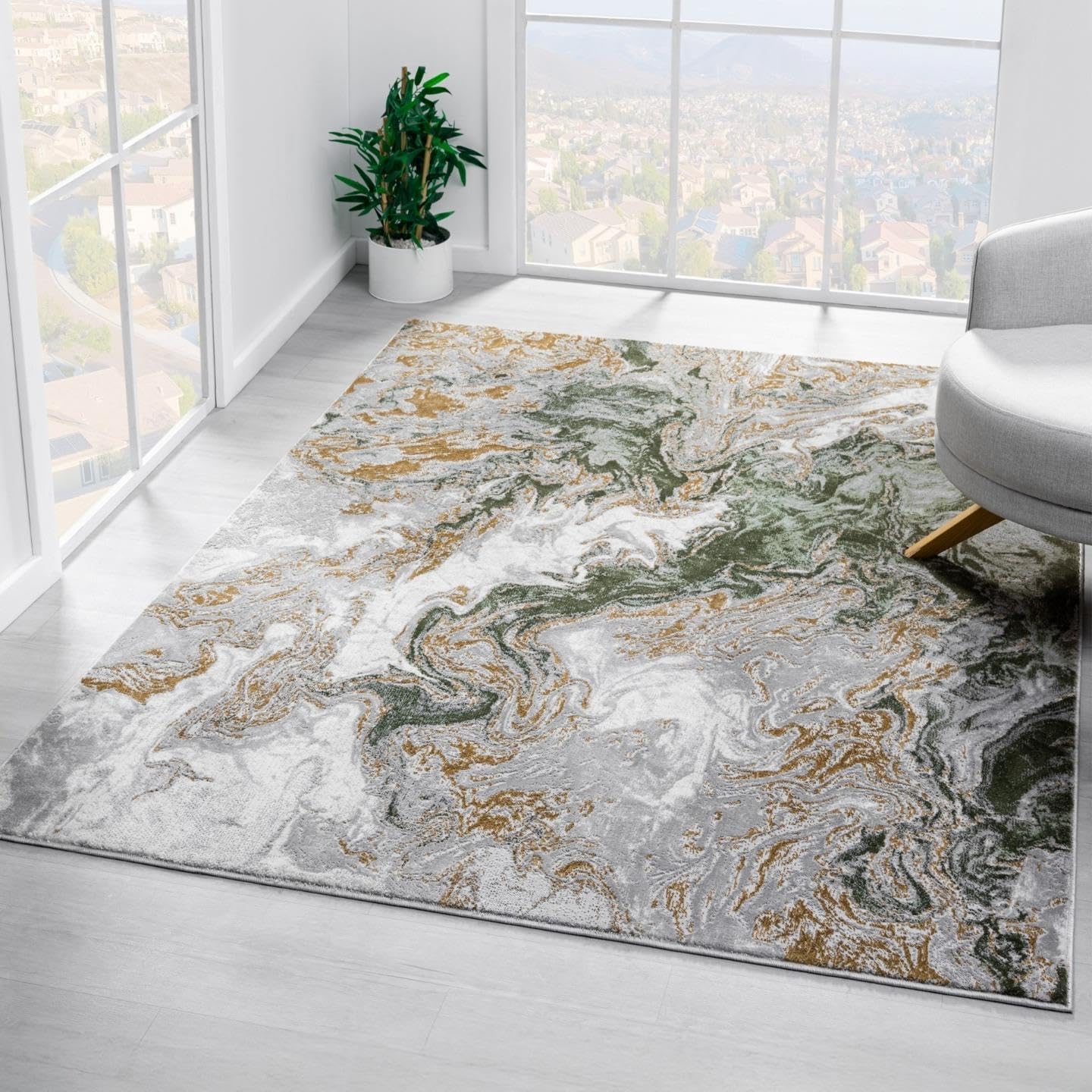 LUXE WEAVERS Marble Swirl Abstract Area Rug, Green 8x10 8' x 10' Green