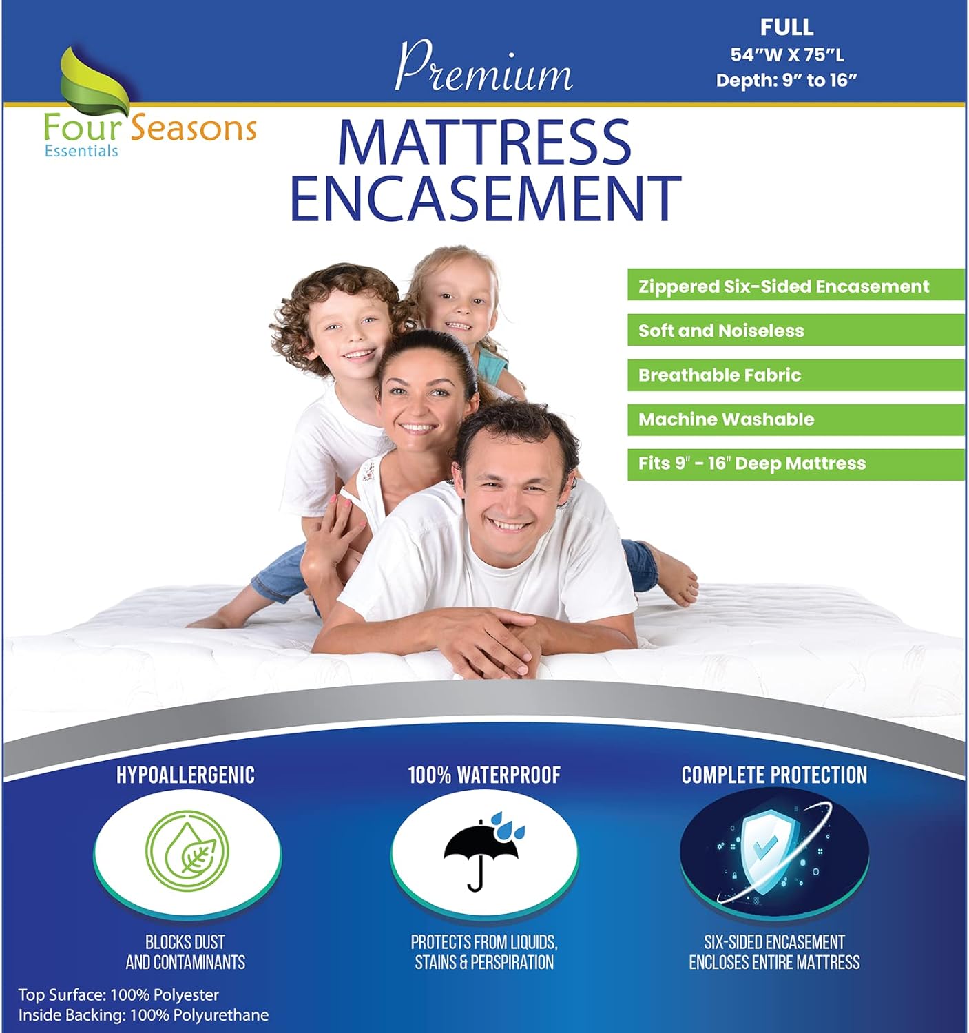 Full Size Mattress Protector Bedbug Waterproof Zippered Cover Hypoallergenic Pre...