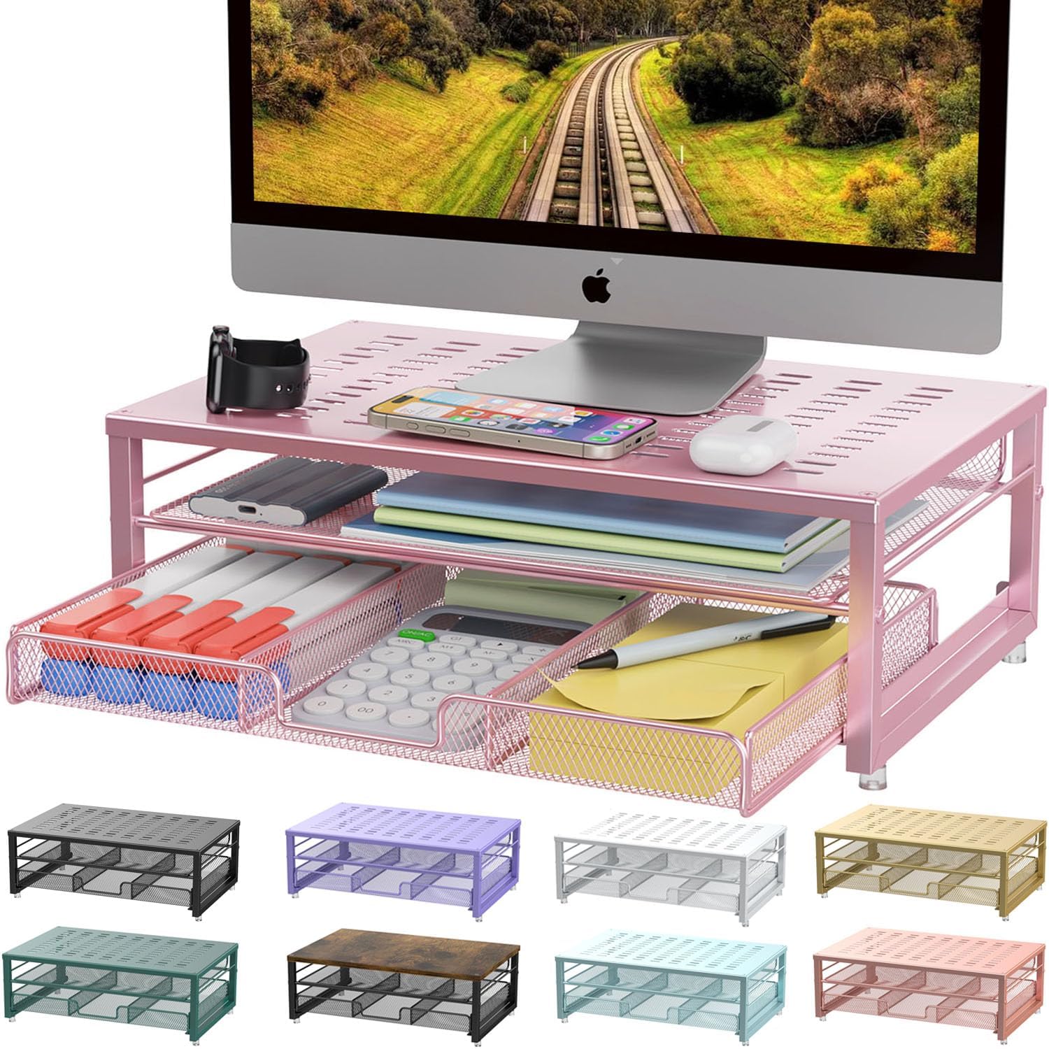 gianotter Computer Monitor Stand Riser, office organizer with Drawer, Office Org...