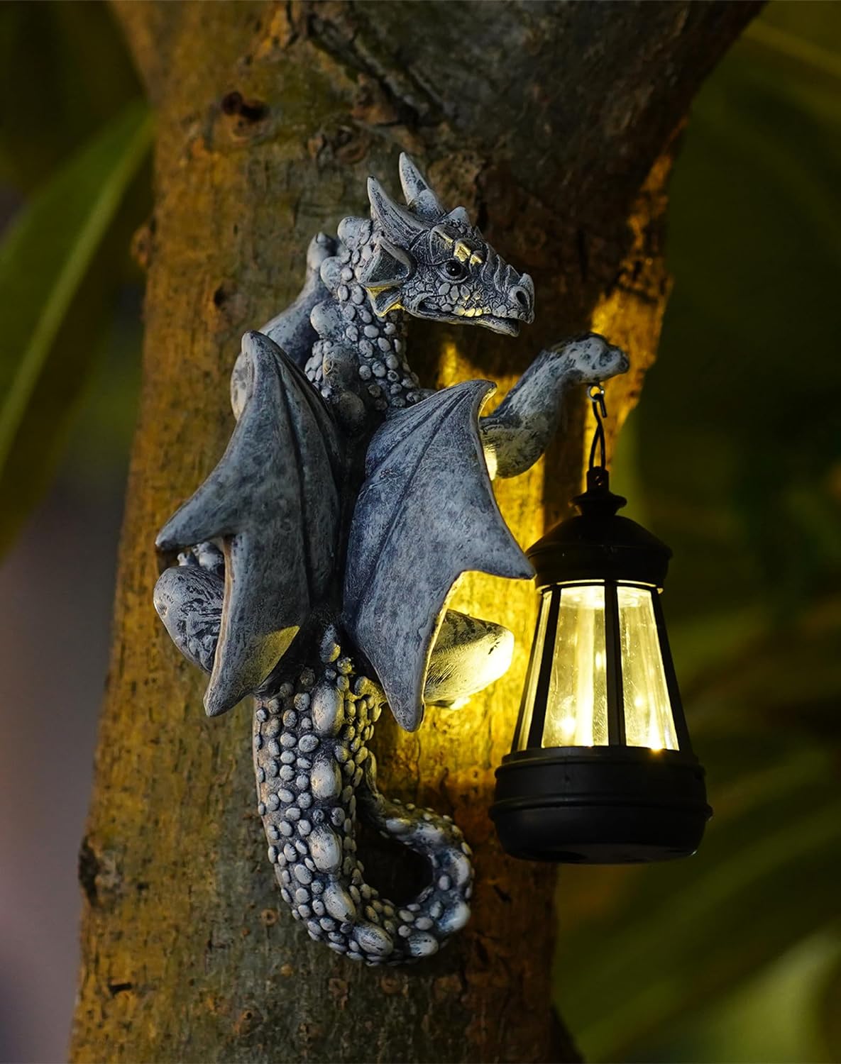 Goodeco Dragon Tree Hugger Garden Statue with Solar Lantern - 9.3 Inch Resin Dra...