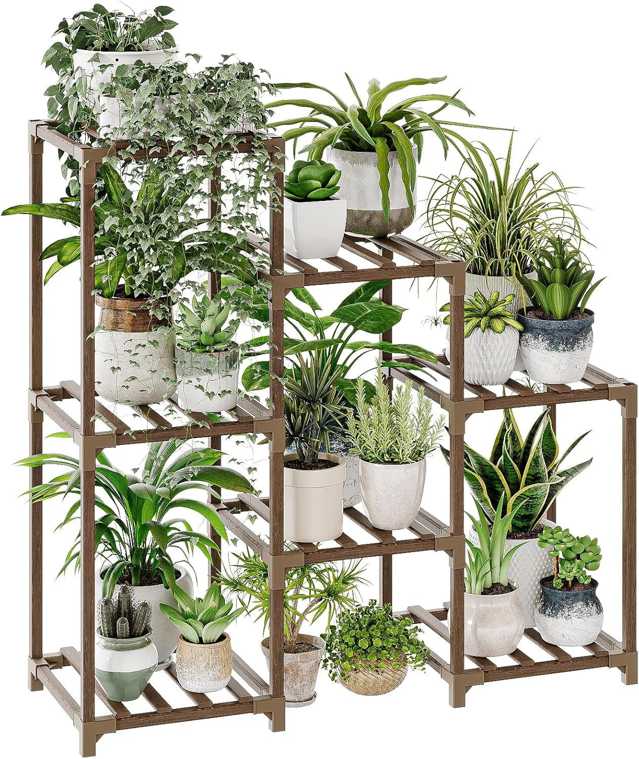 Bamworld Plant Stand Indoor Plant Shelf Outdoor Wood Plant Rack for Multiple Pla...