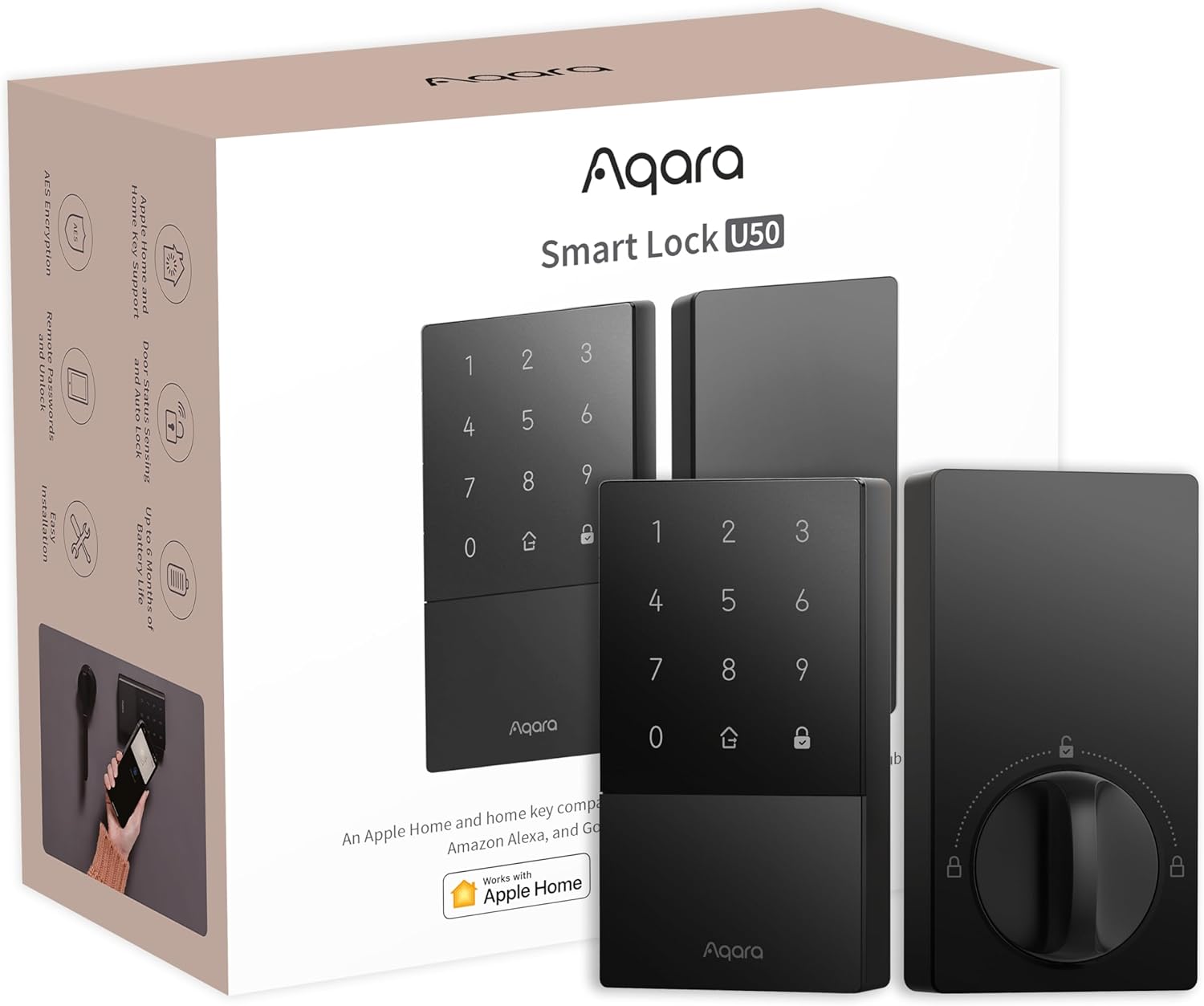 Aqara Smart Lock U50, Keyless Entry Door Lock with Apple Home Key, Bluetooth Dea...