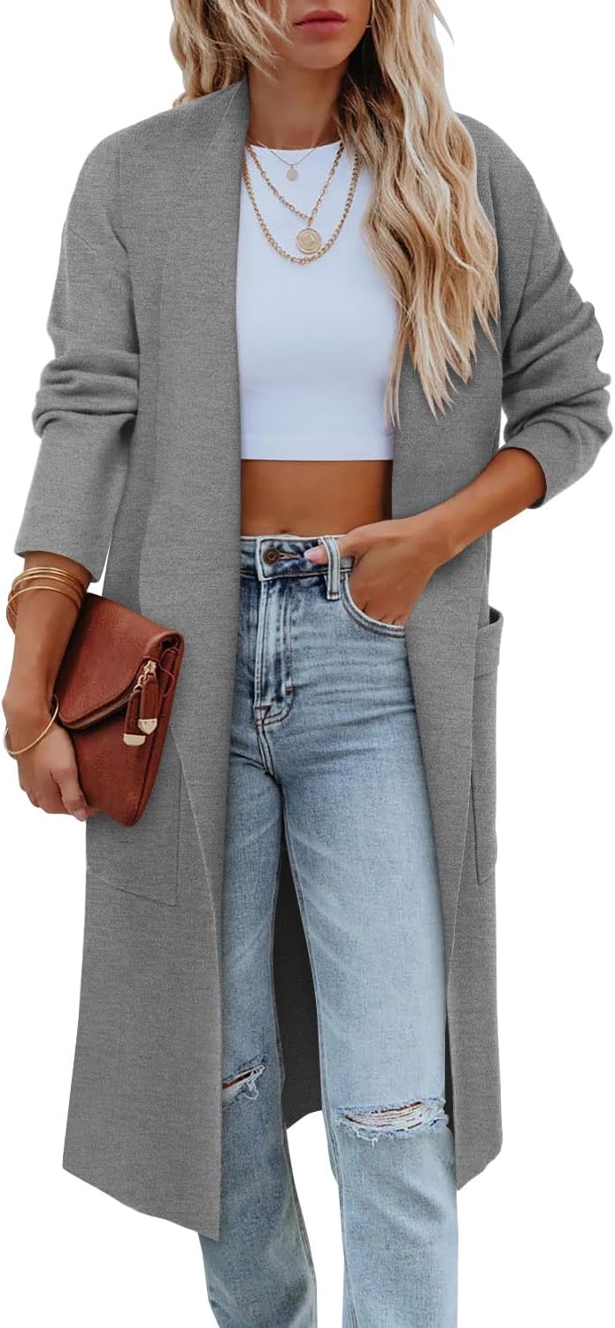 Angerella Women's Casual Long Sleeve Draped Open Front Knit Long Cardigan Sweate...