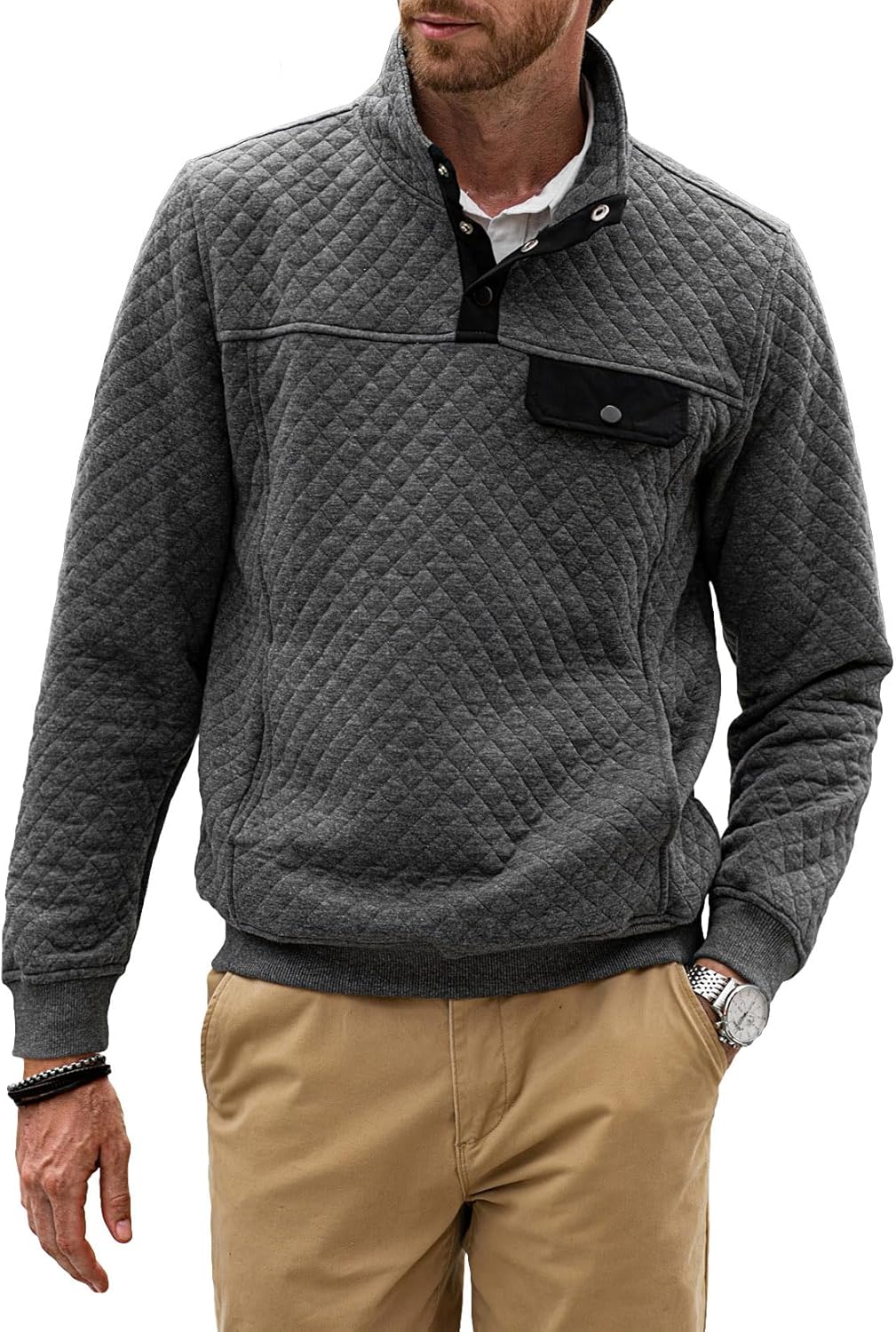 JMIERR Men's Quilted Sweatshirt Casual Long Sleeve...