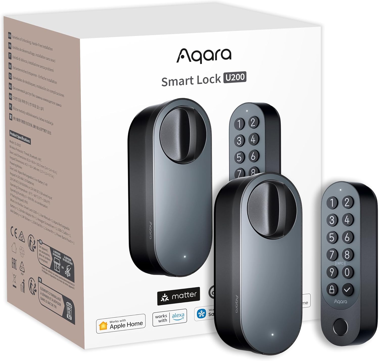 Aqara Smart Lock U200 (Fingerprint Keypad Included), Matter Over Thread, Keyless...