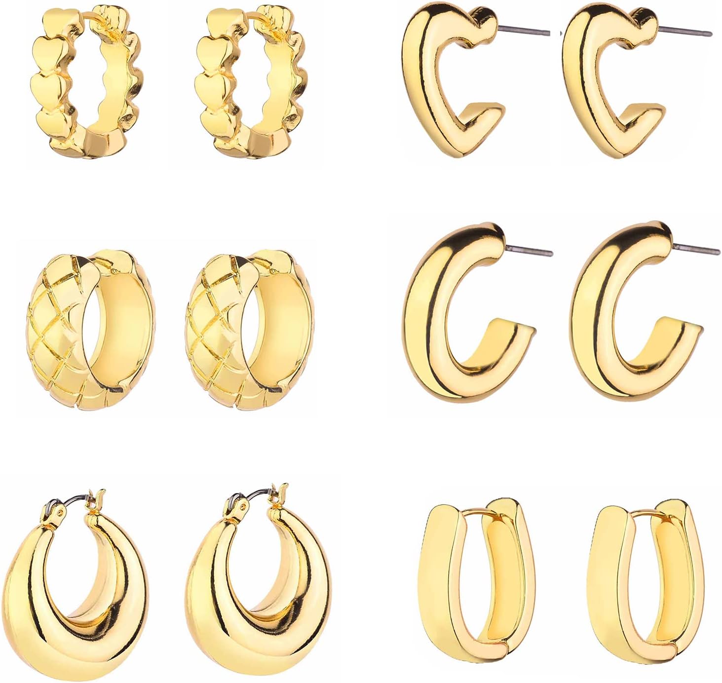 Wgoud Chunky Hoop Earrings Set 14K Gold Hoop Earri...