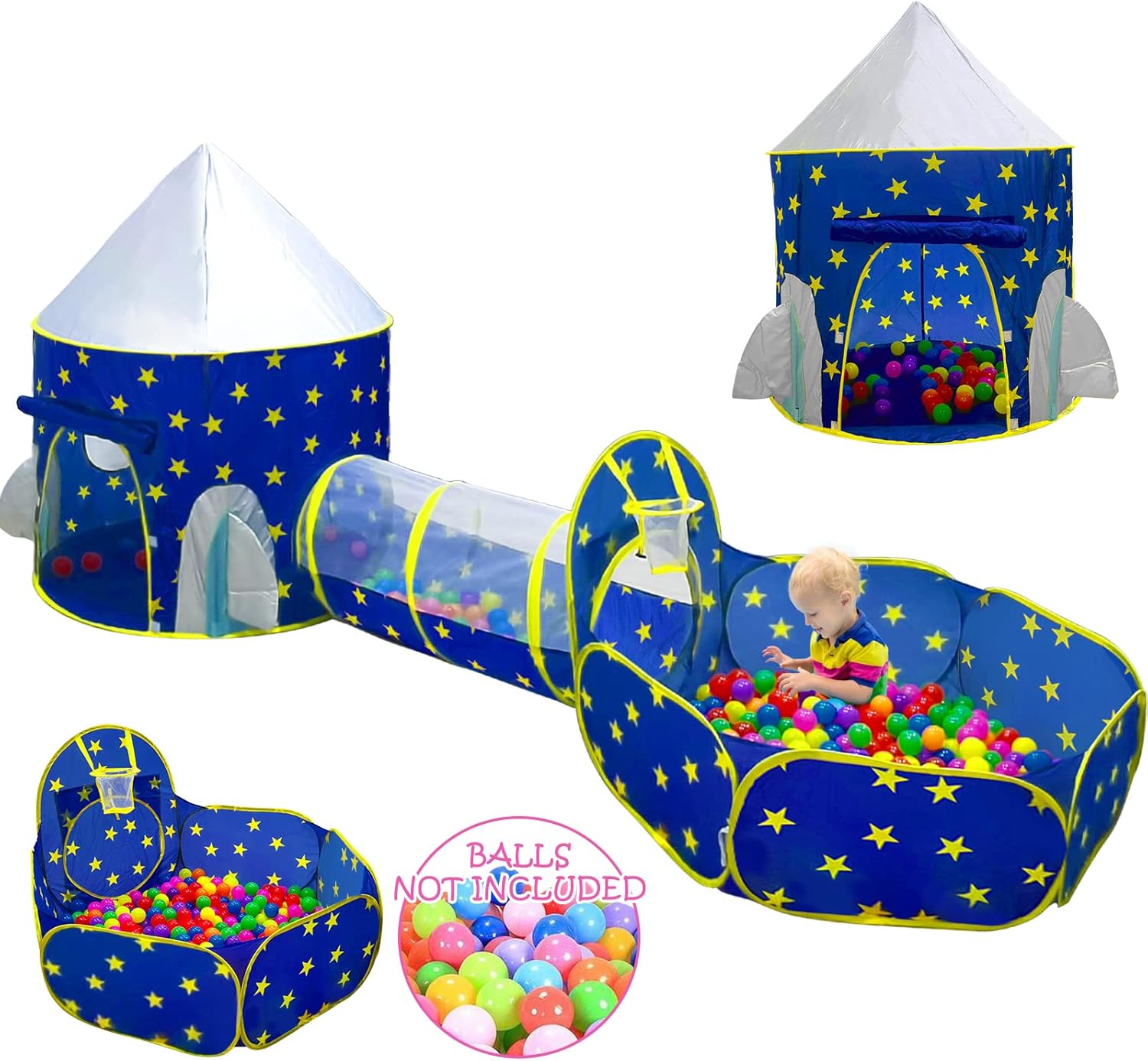 PigPigPen 3pc Kids Play Tent for Boys with Ball Pit, Crawl Tunnel, Princess Tent...