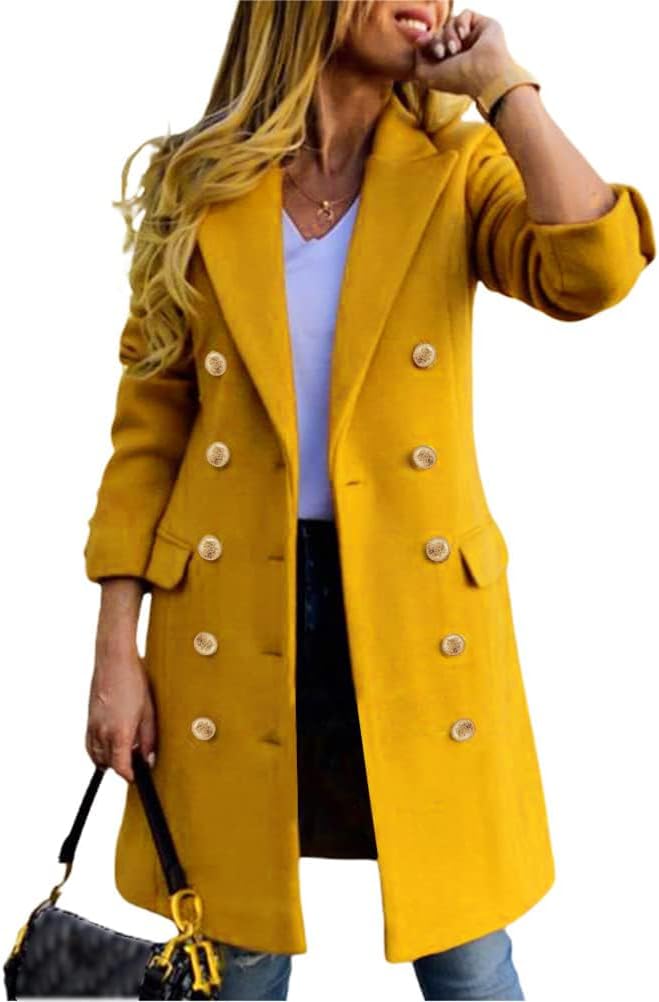 IDEALSANXUN Womens Fall Winter Wool Coats Double Breasted Midi Peacoat Trench Co...