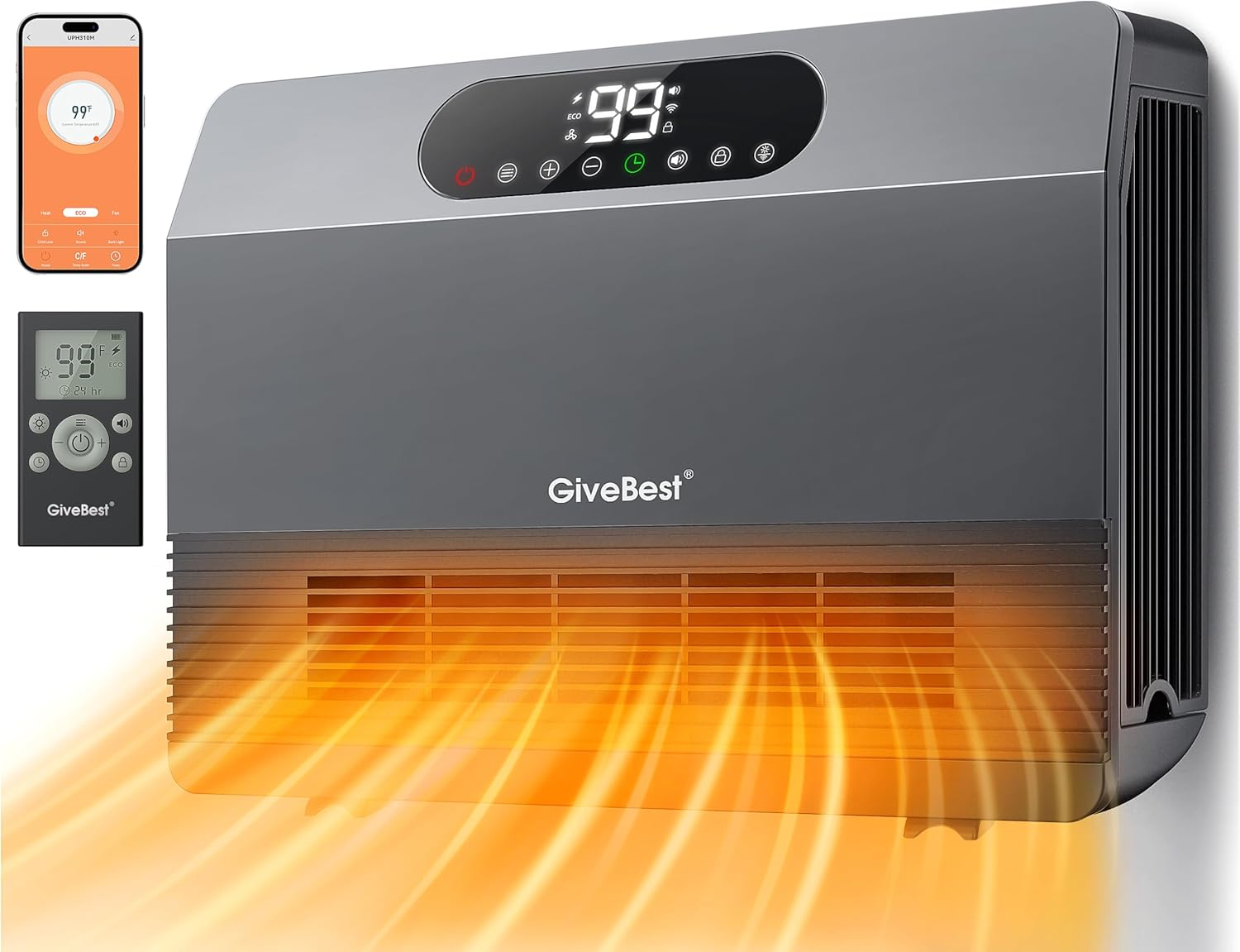 GiveBest Smart Wall Heater, 1500W Fast Heating Space Heater for Bedroom, Electri...