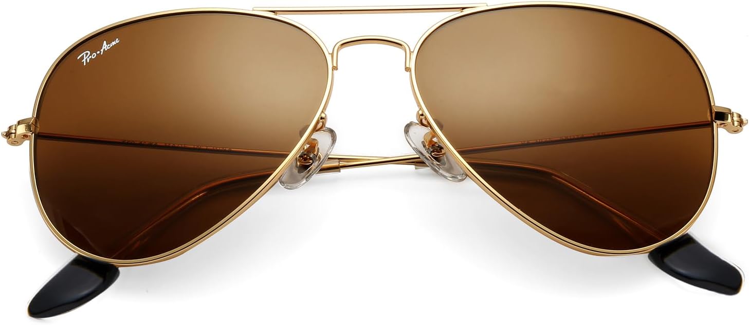 Pro Acme Classic Aviator Sunglasses for Men Women 100% Real Glass Lens A1 Brown/...