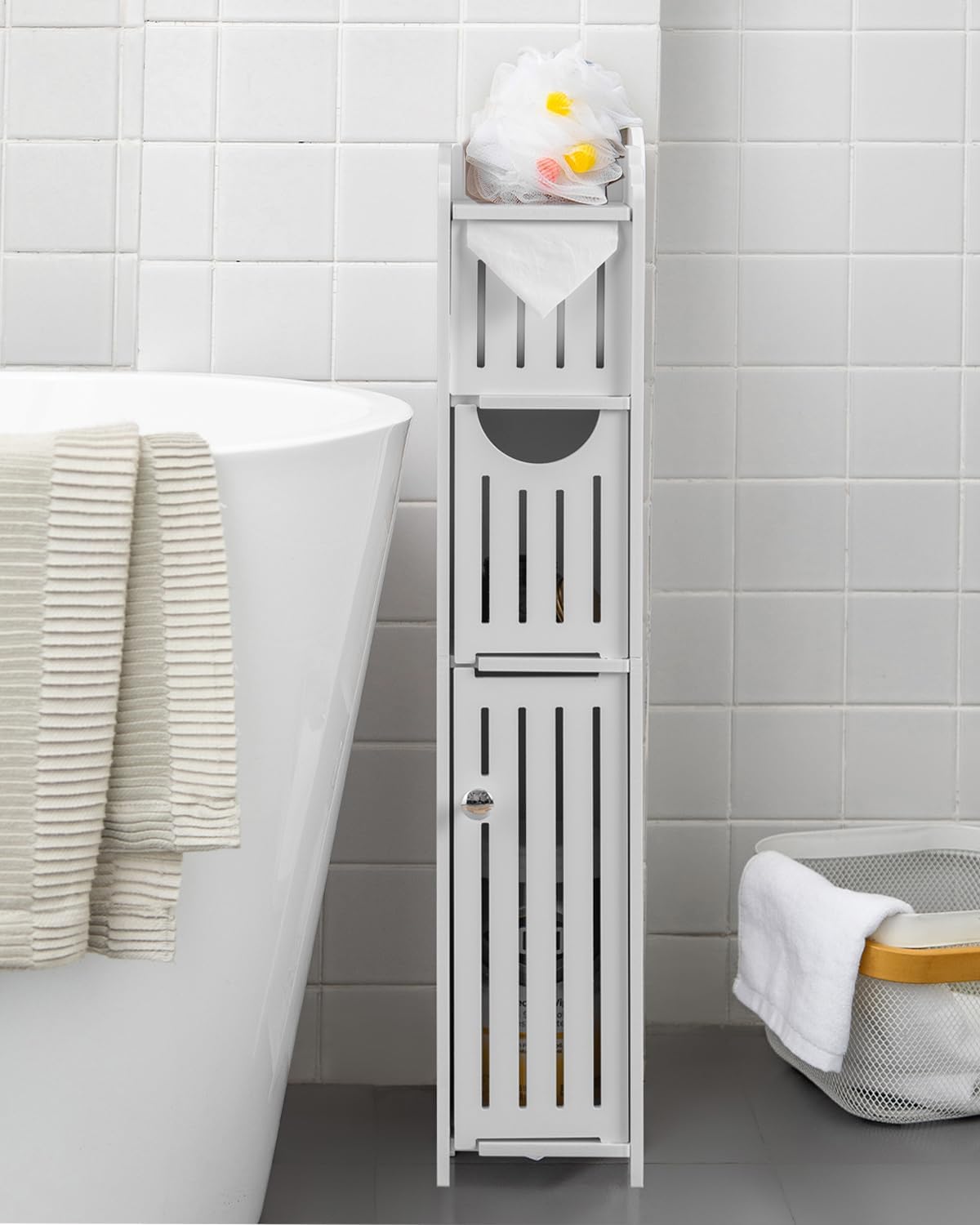 AOJEZOR Bathroom Storage Cabinet: Small Bathroom Storage Cabinet - Toilet Paper...