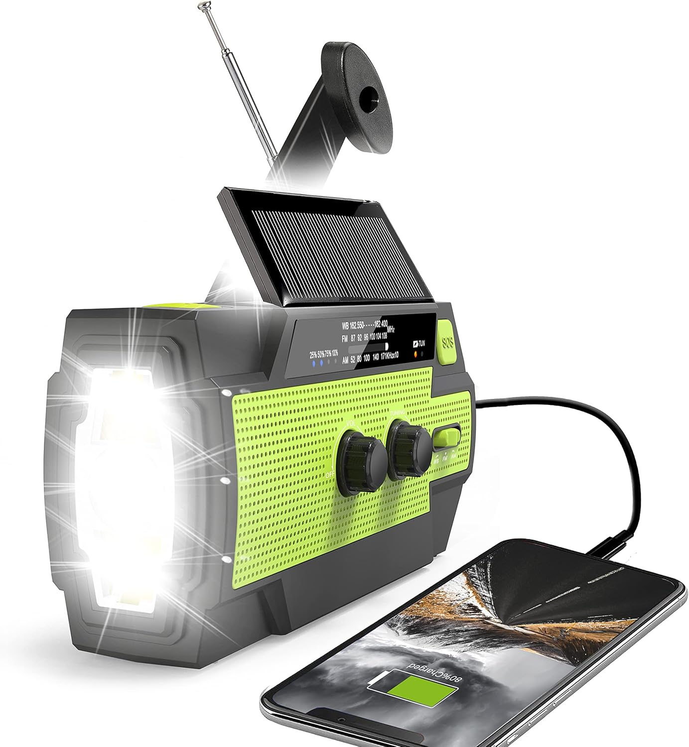 Emergency Crank Weather Radio, 4000mAh Solar Hand Crank Portable AM/FM/NOAA, wit...