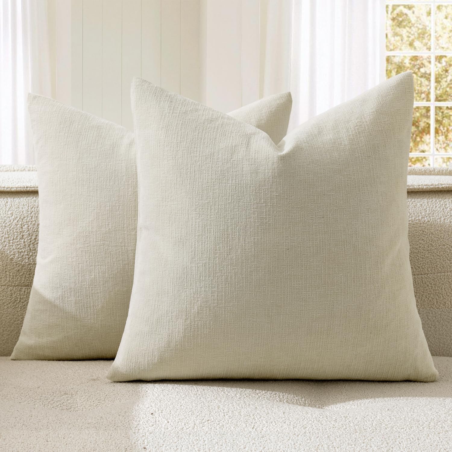 MIULEE Cream Red Couch Pillow Covers 20x20 Inch, Set of 2 Soft Chenille Decorati...