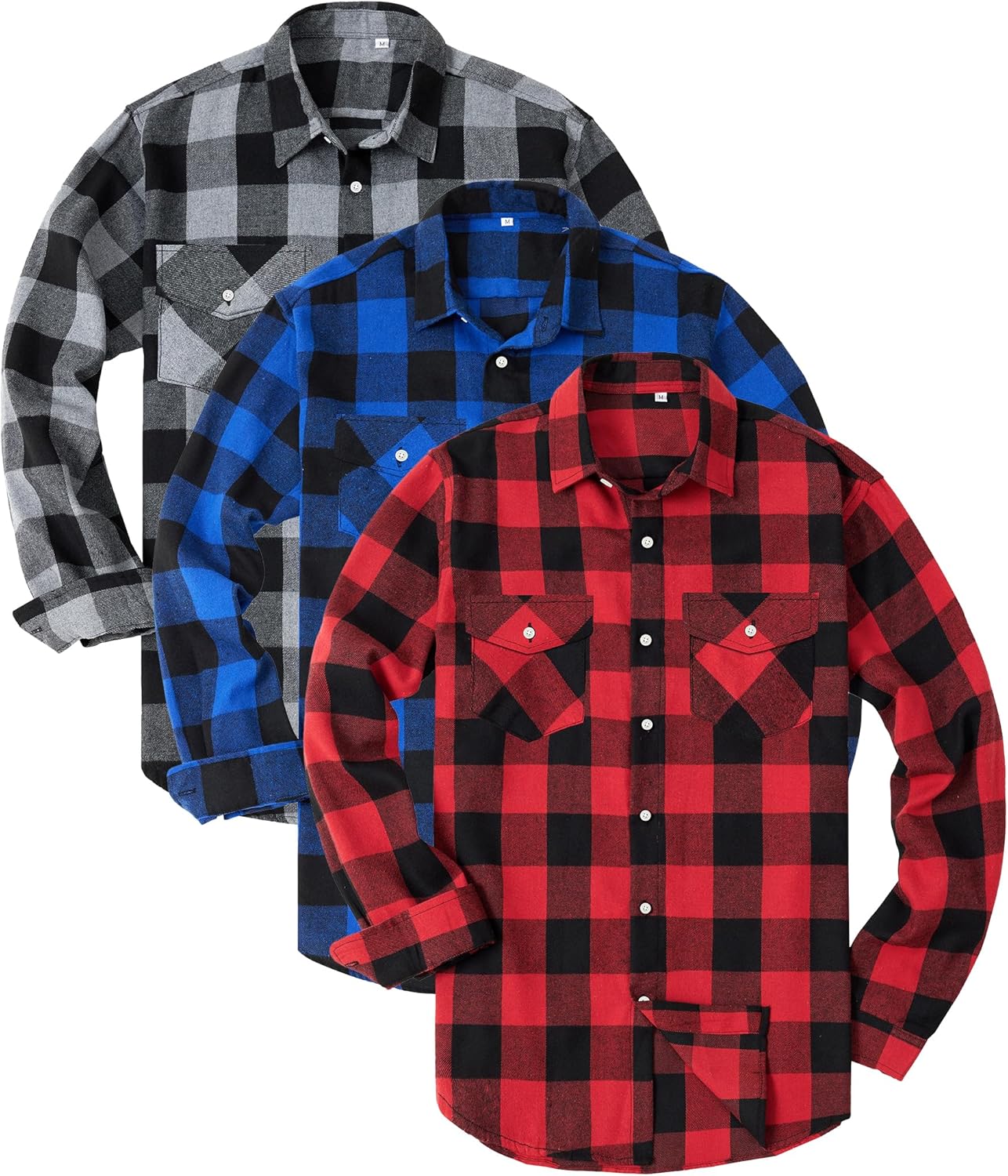 1/3 Pack Mens Flannel Shirt Long Sleeve Plaid Shirts Casual Button Down Buffalo...