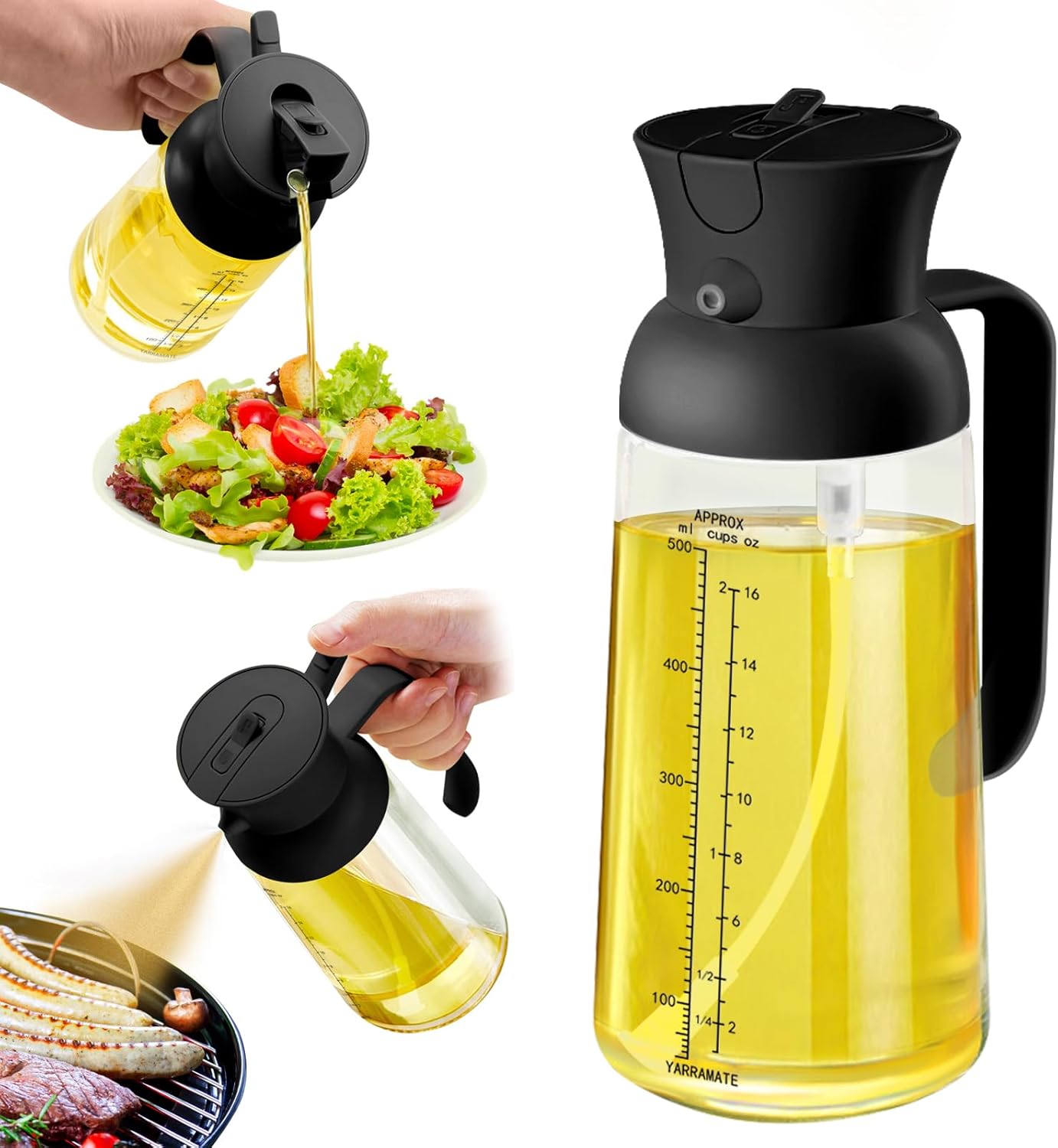 YRRAMATE - 18oz/550ml Olive Oil Dispenser for Kitchen - 2 in 1 Oil Sprayer for C...