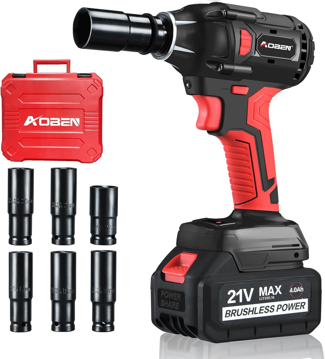 AOBEN 21V Cordless Impact Wrench, 400N.m Max Torqu...